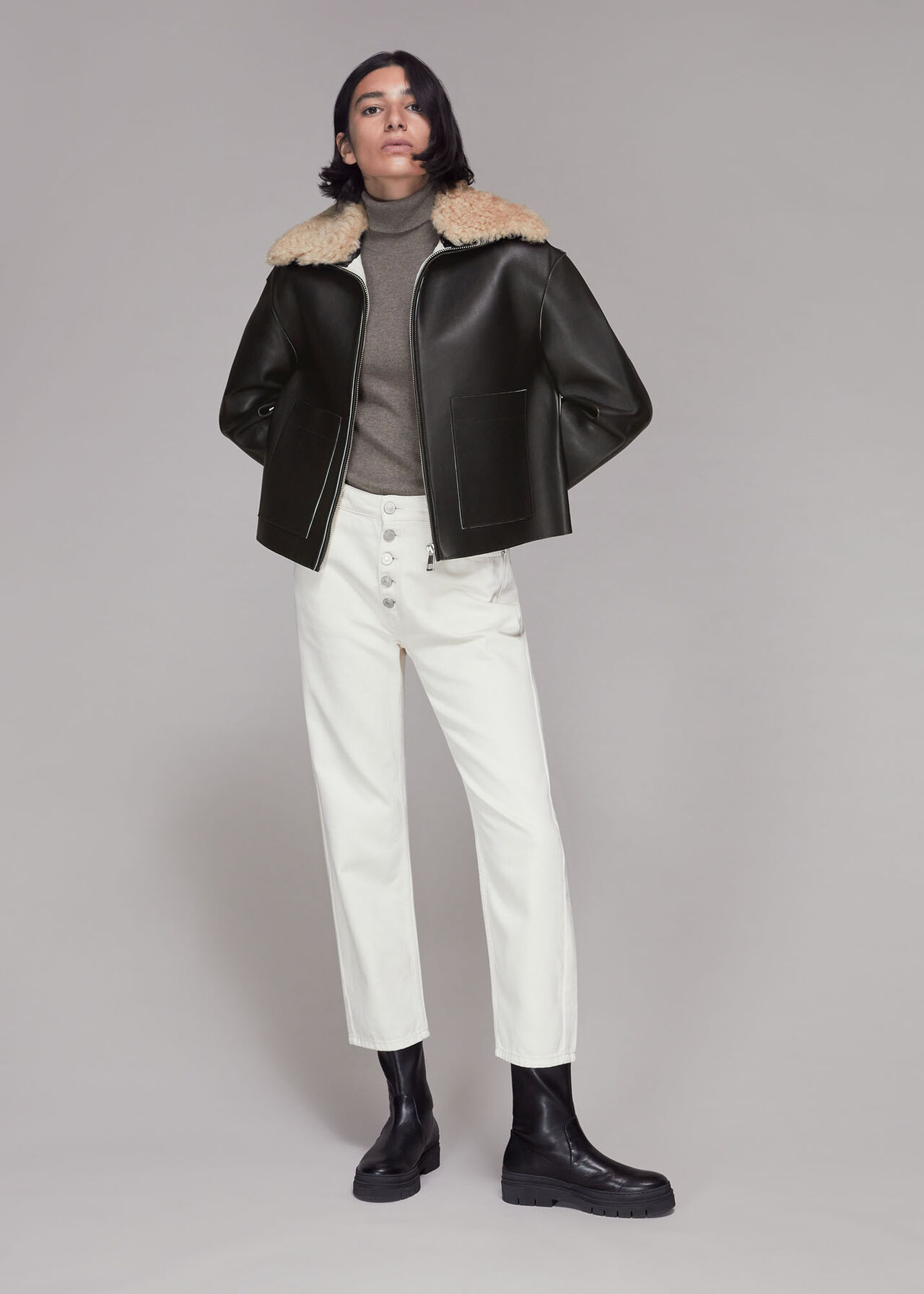 Bonded Shearling Collar Jacket