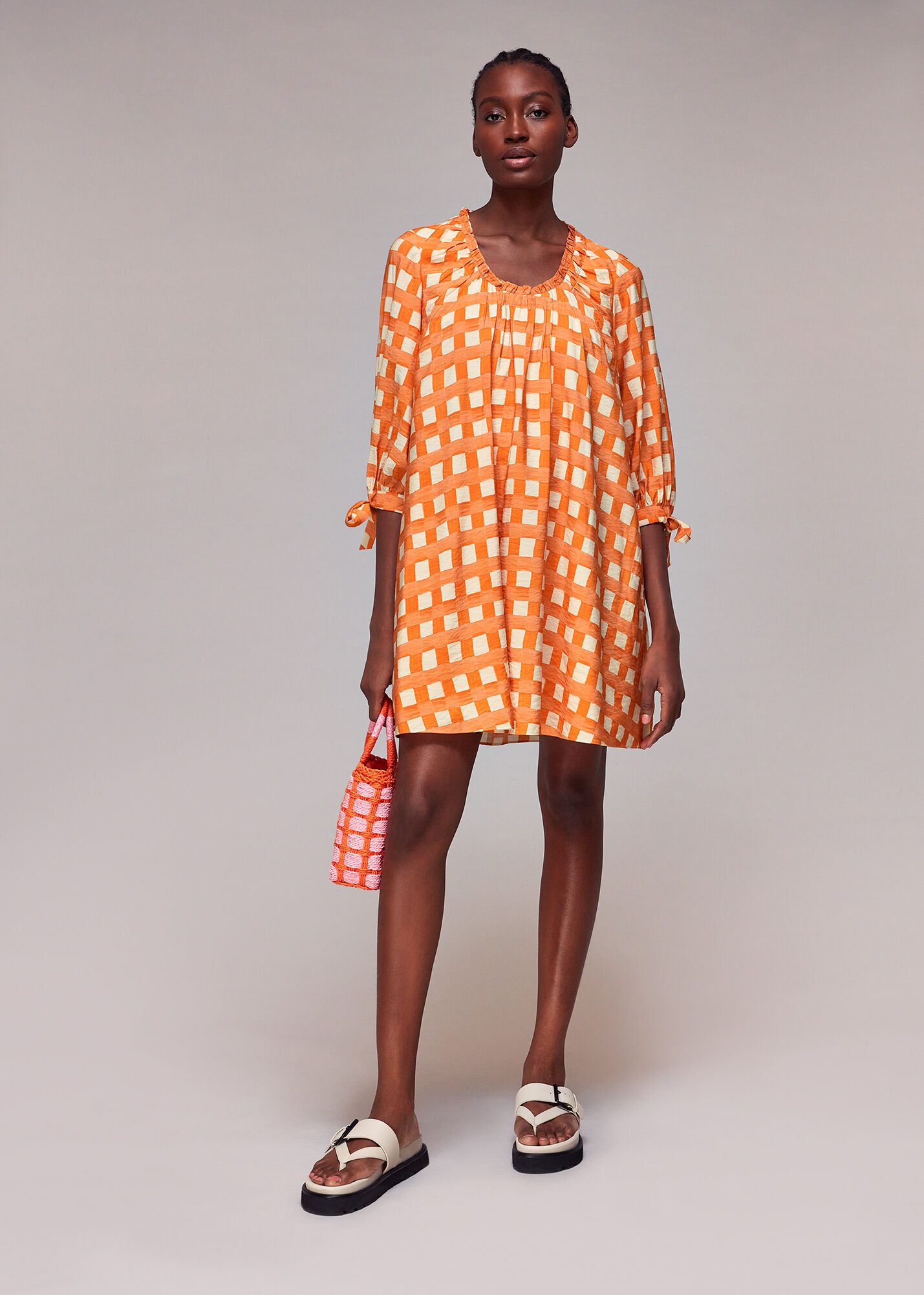 ワンピース andmary Lydia long dress Orange/Multi Lydia Gathered Trapeze Dress | WHISTLES | Whistles UK |