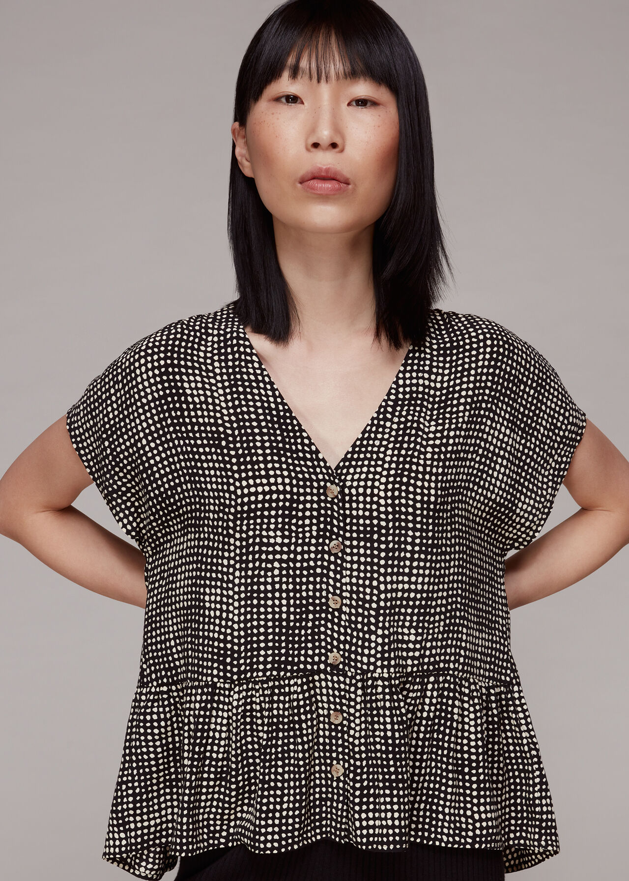 Spotted Check Peplum Top