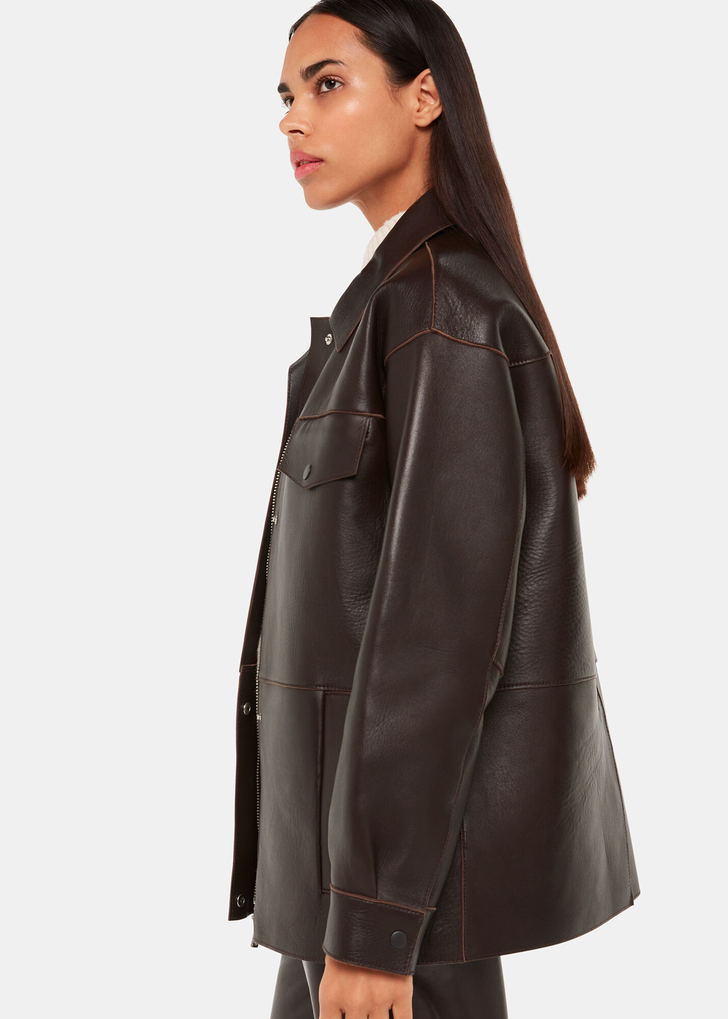 Whistles clean outlet collarless leather jacket