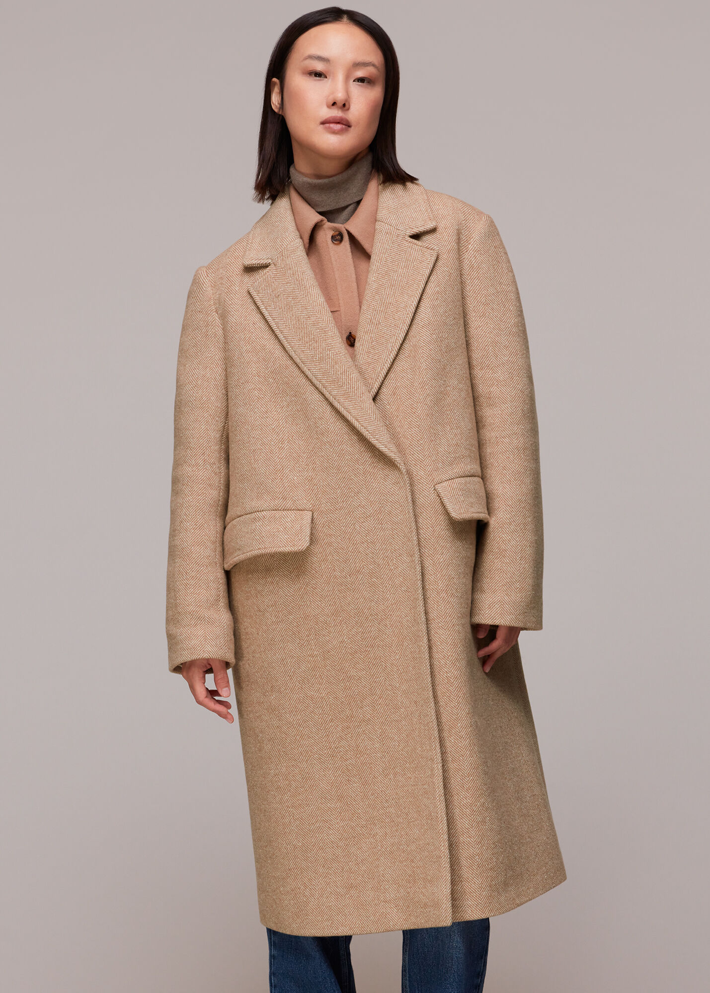 Oatmeal Herringbone Smart Wool Coat WHISTLES