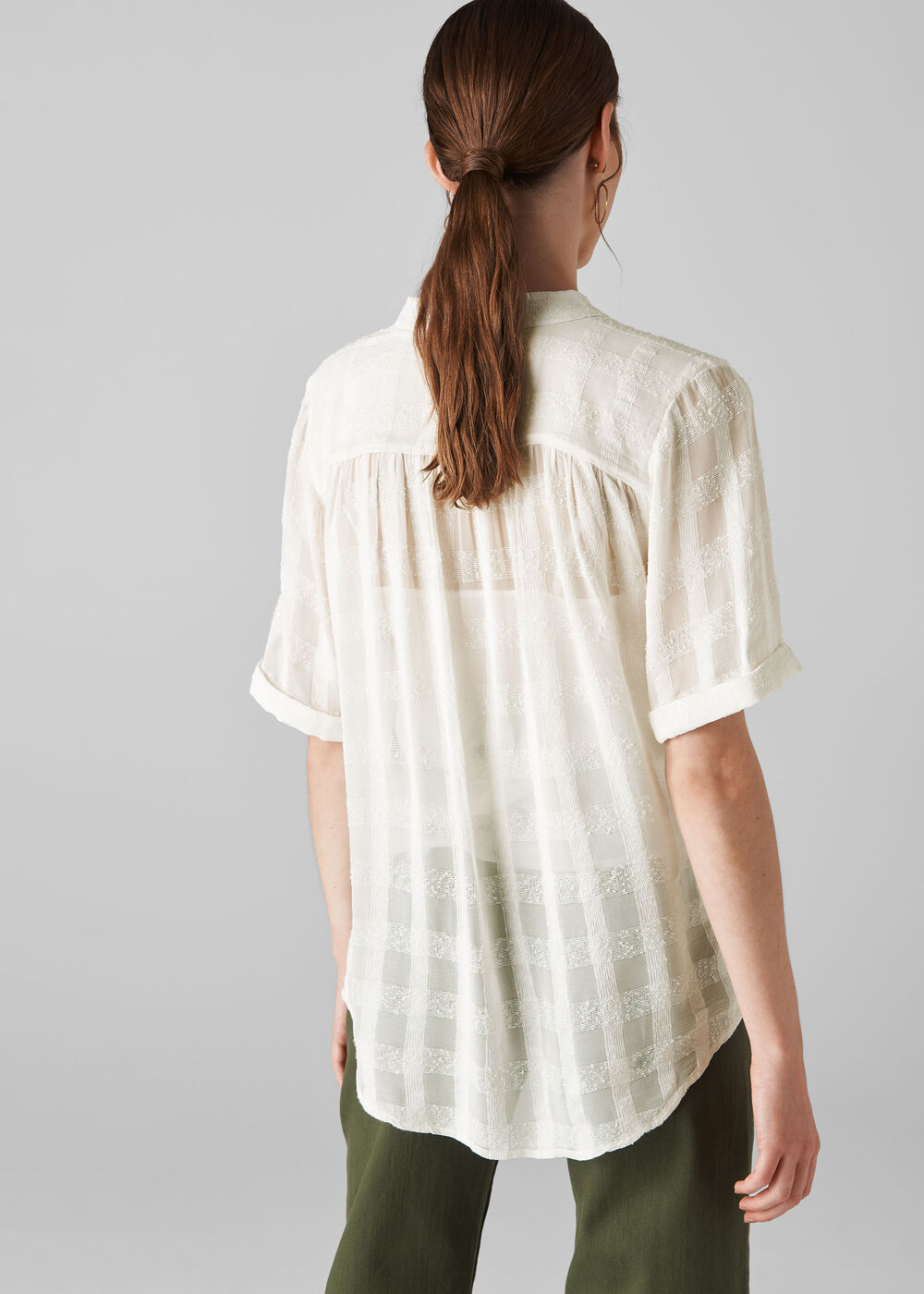 Jenni Check Textured Top Ivory