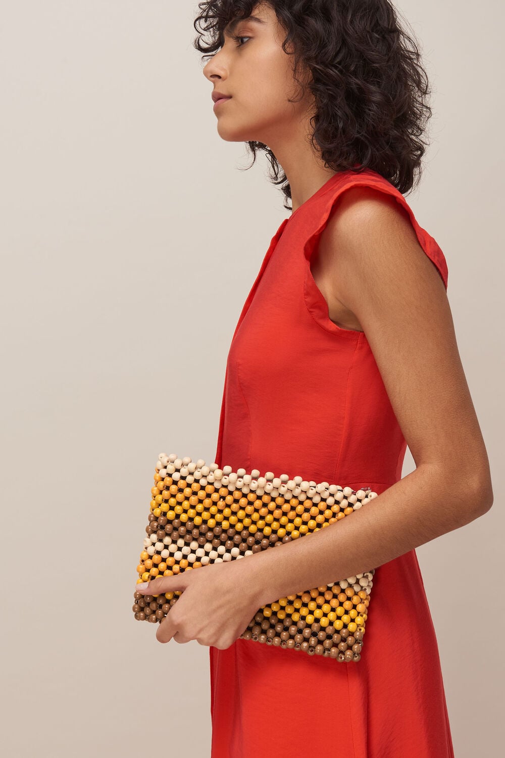 Safah Striped Beaded Clutch Yellow