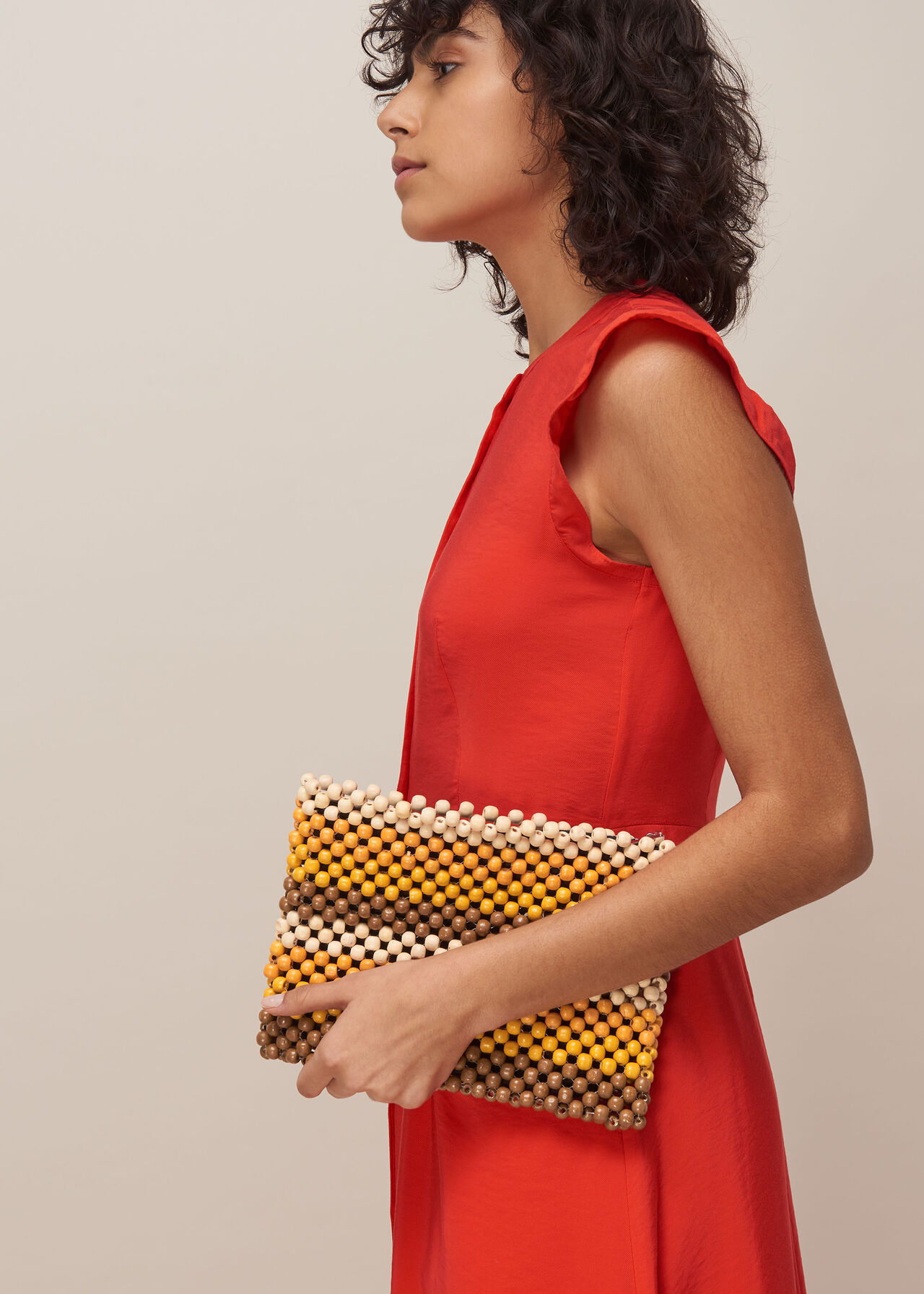 Safah Striped Beaded Clutch Yellow