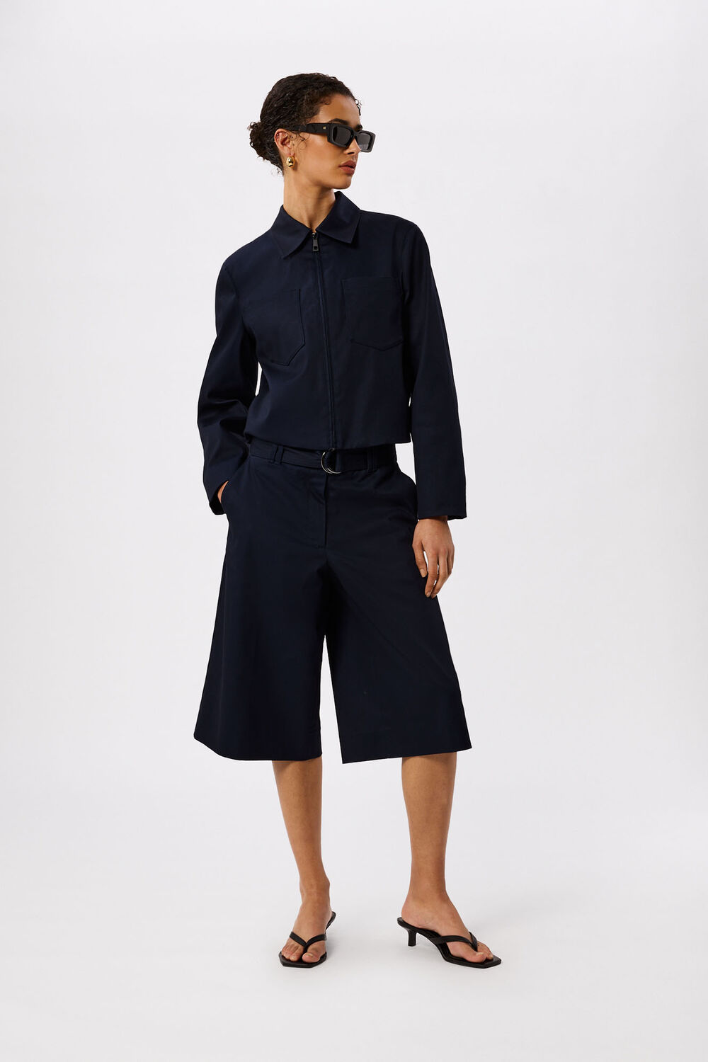 Navy Compact Cotton Cropped Jacket
