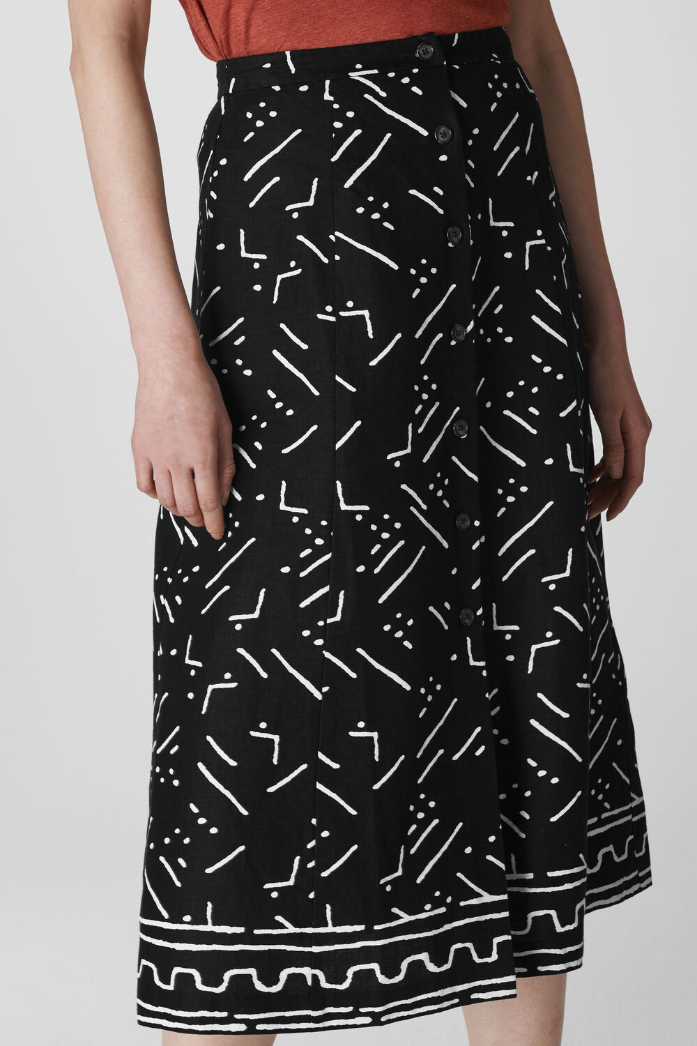 Kuba Print Linen Skirt Black/Multi