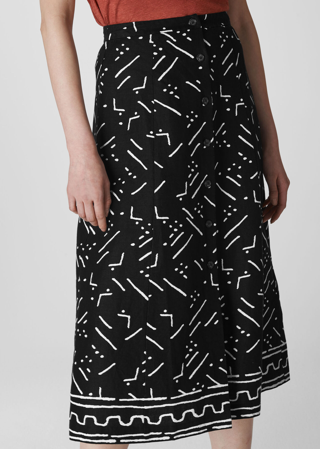 Kuba Print Linen Skirt Black/Multi