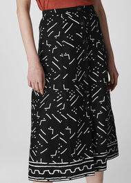 Kuba Print Linen Skirt Black/Multi