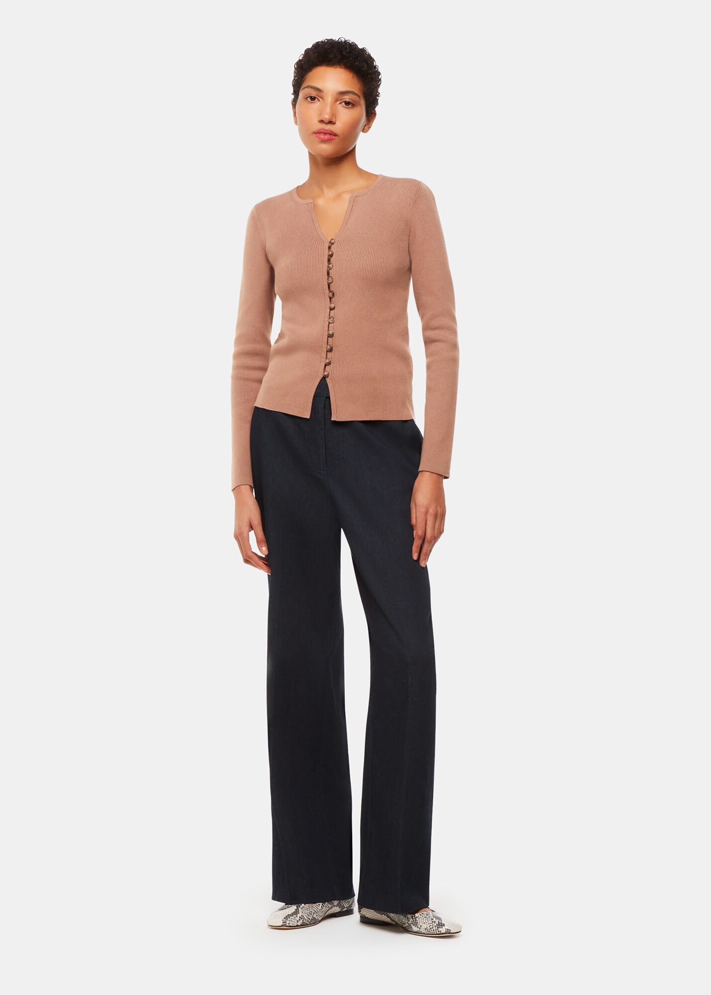 Neutral Ribbed Button Through Cardigan WHISTLES Whistles UK