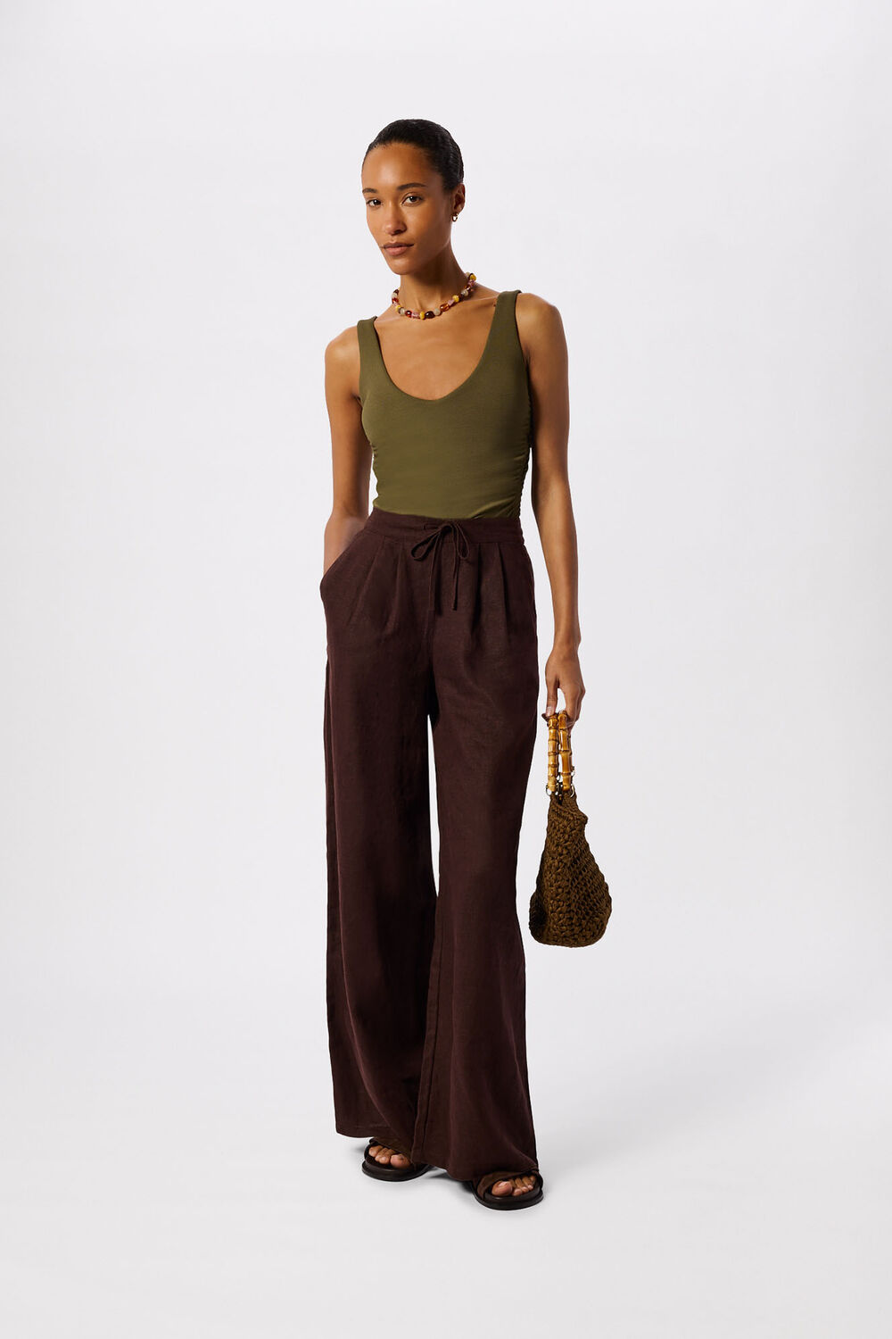 Khaki Textured Side Ruched Swimsuit