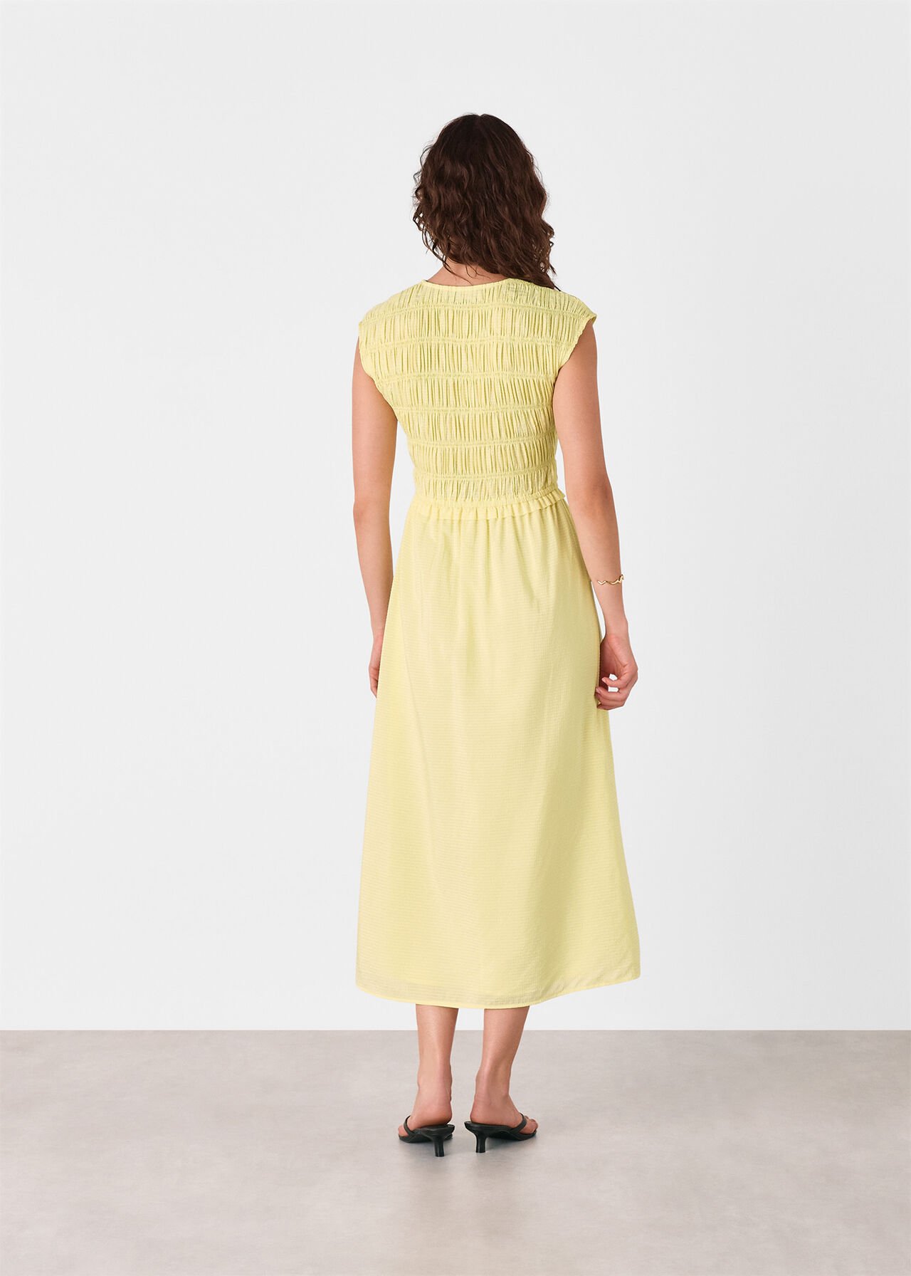 Shirred Bodice V Neck Dress