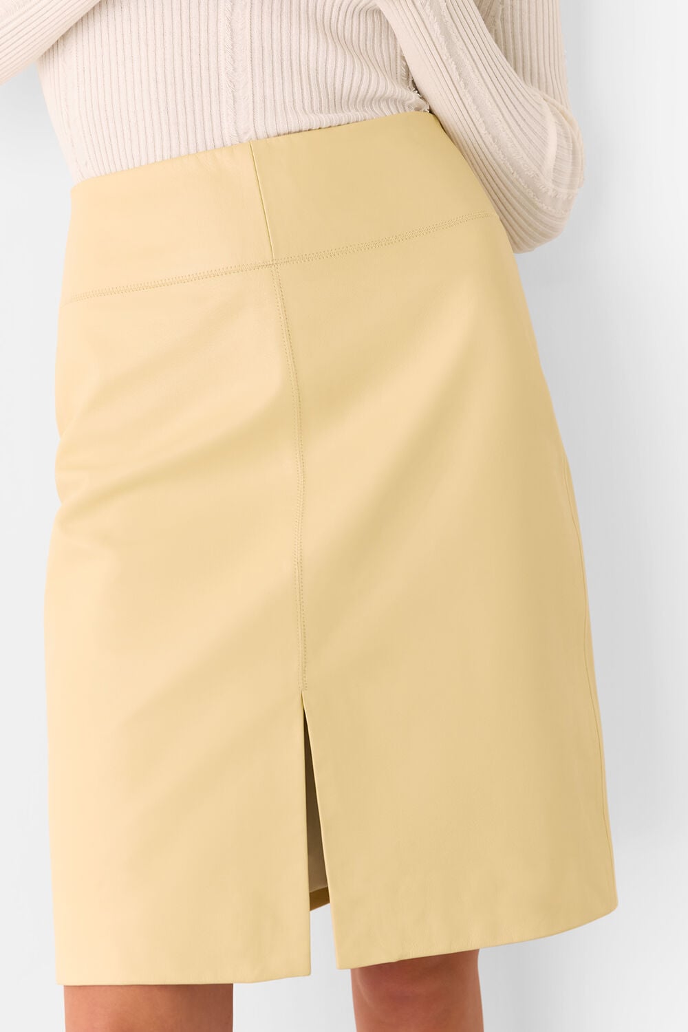 Yellow Clean Leather Pencil Skirt