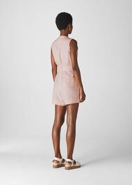 Linen Button Detail Playsuit Pale Pink