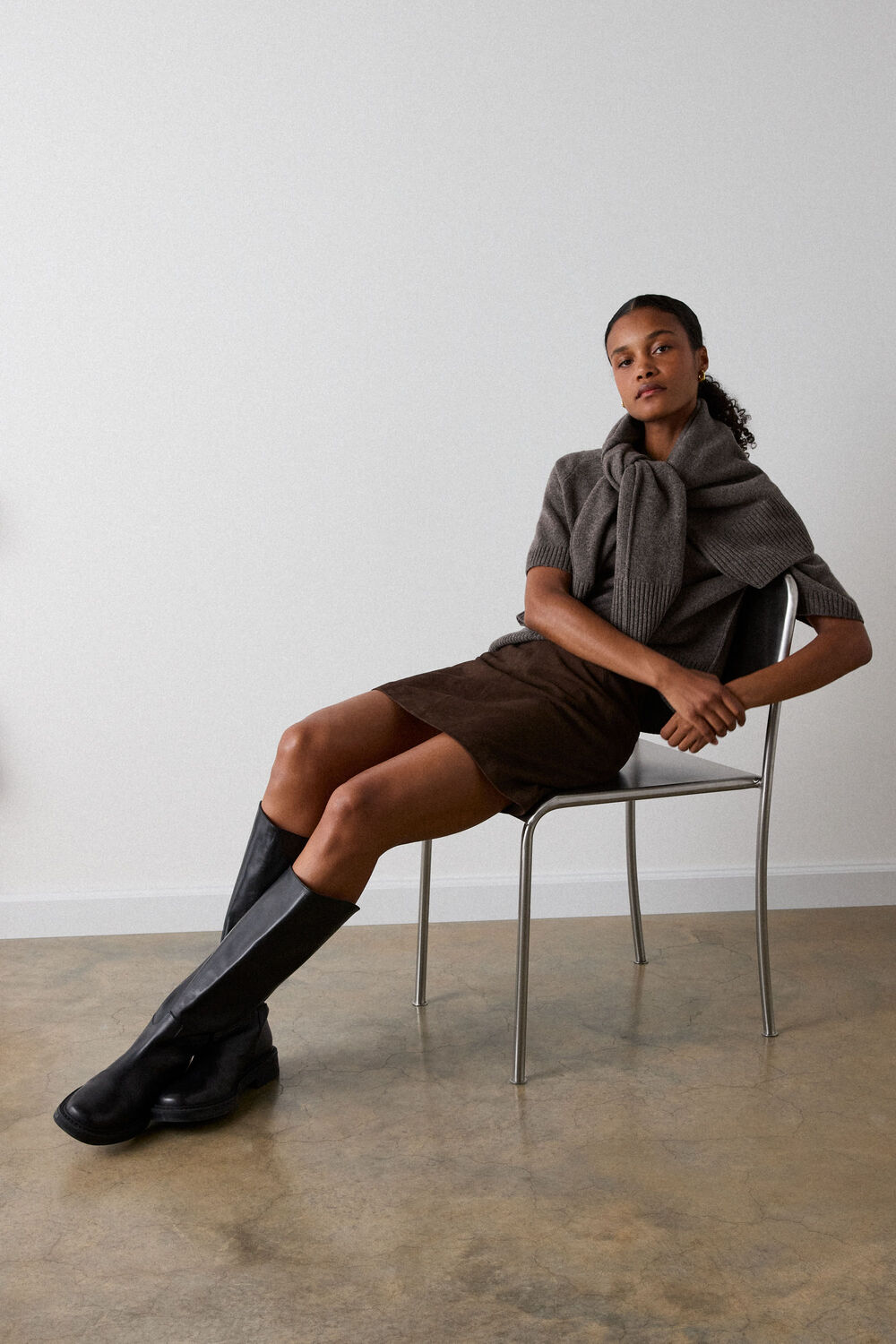 Chocolate Suede A Line Mini Skirt
