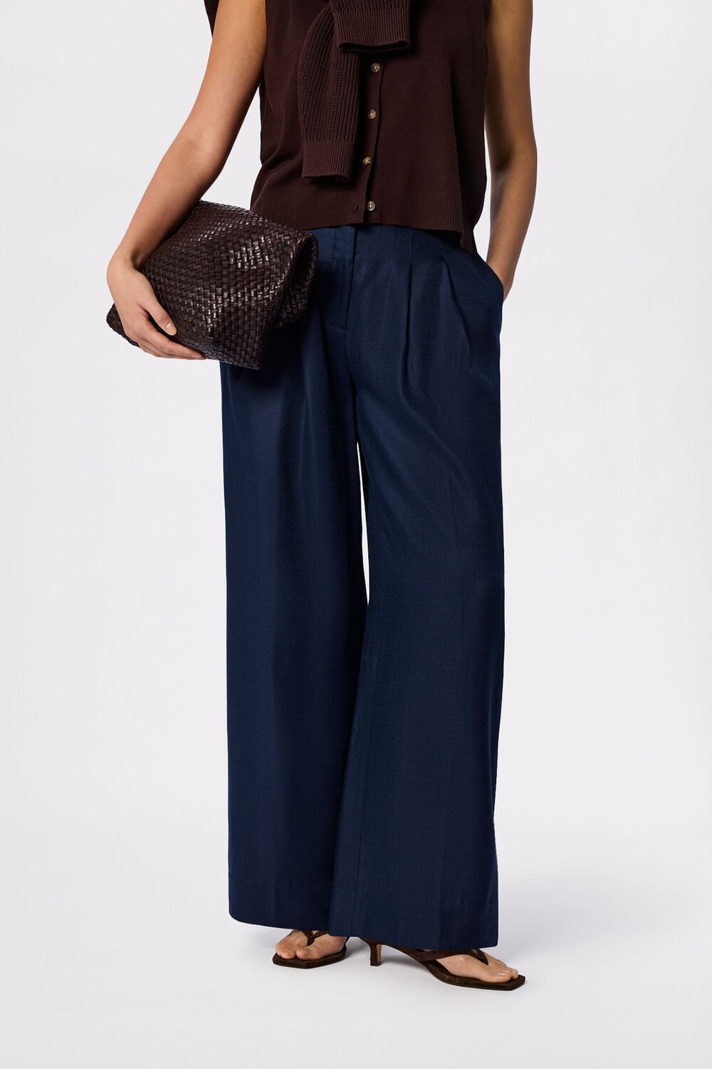 Navy Wide Leg Hopsack Trouser