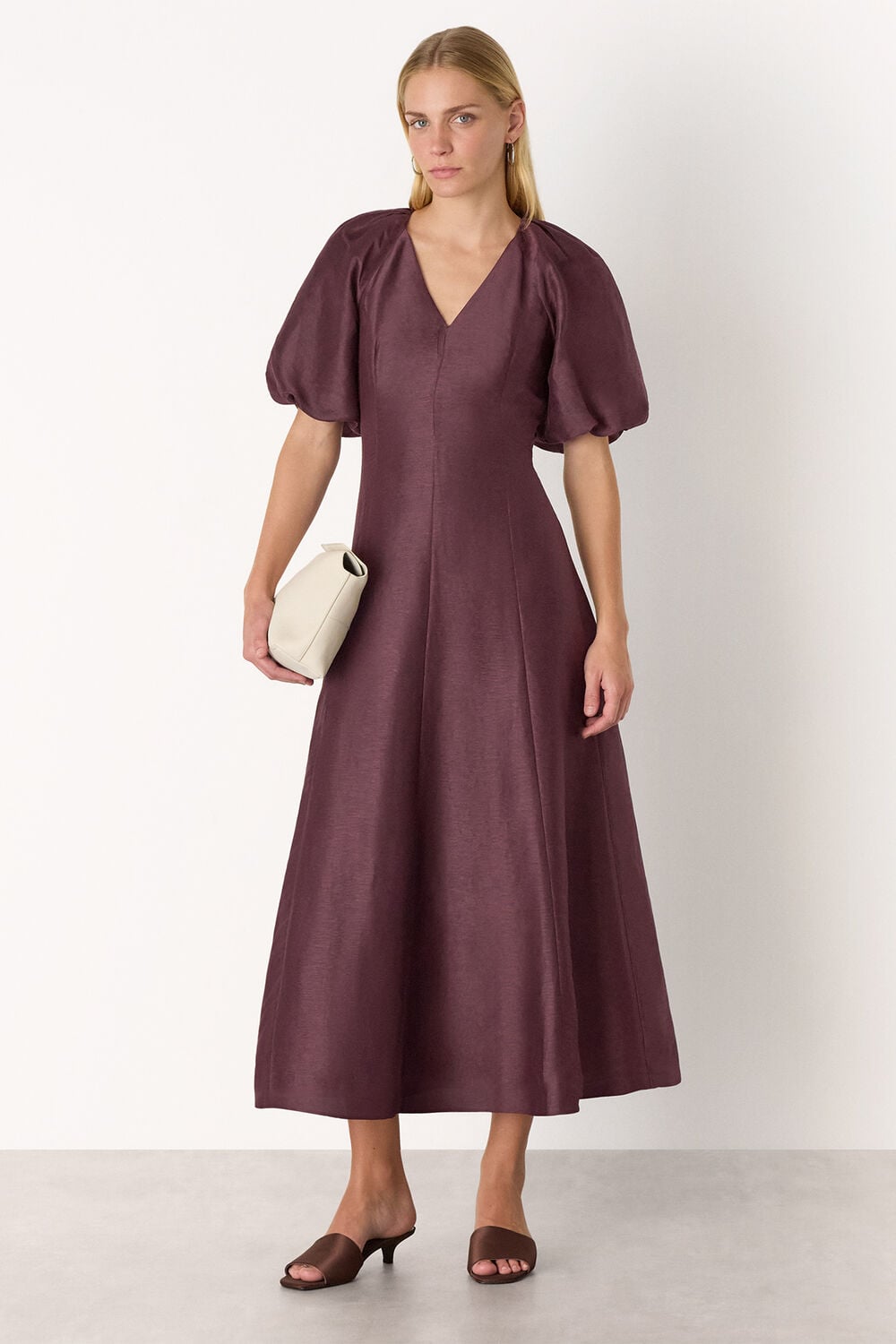 Burgundy Silk Blend Taffeta Maxi Dress