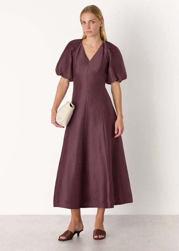 Burgundy Silk Blend Taffeta Maxi Dress