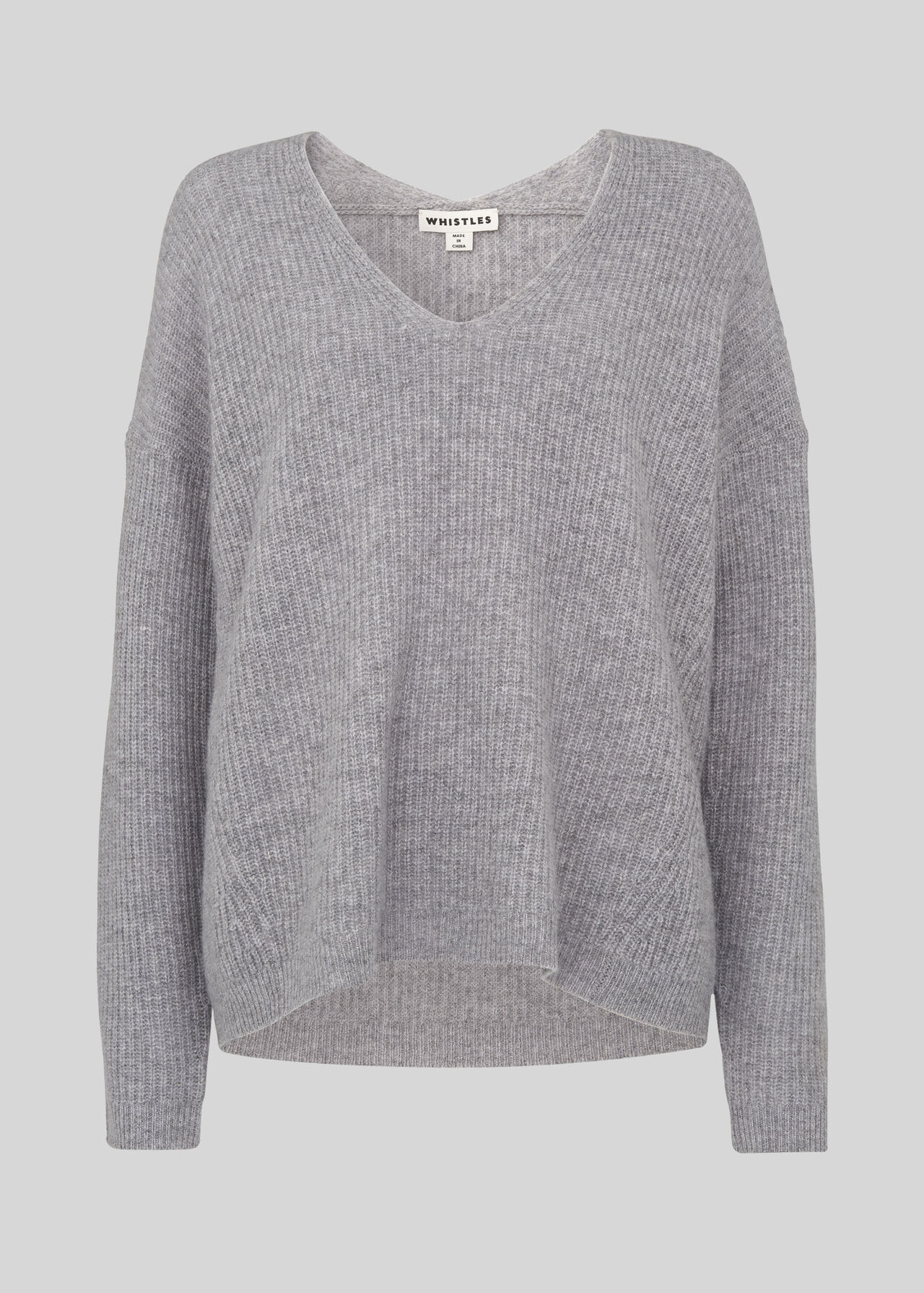 Grey V Neck Rib Wool Sweater Whistles Whistles