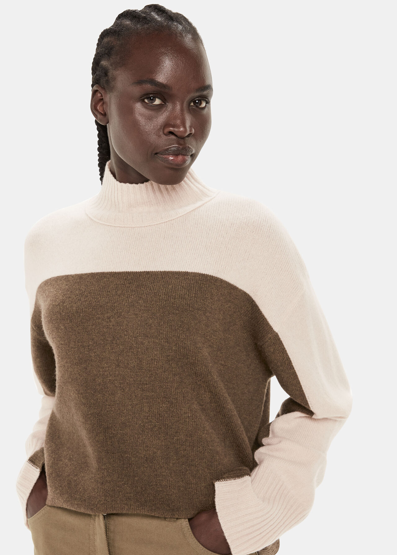 Ivory/Multi Wool Colour Block Funnel Neck | WHISTLES |