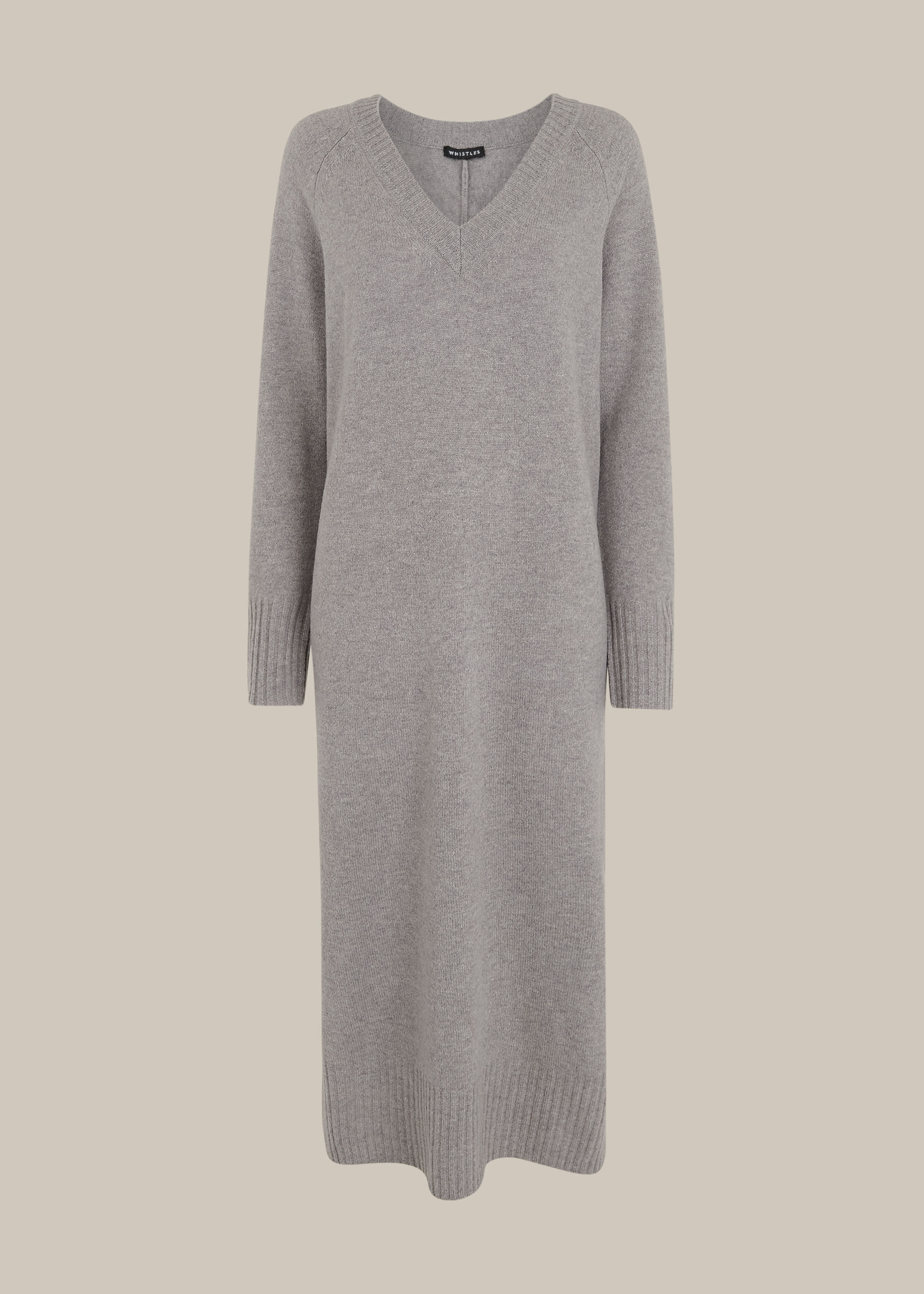 Grey Marl V Neck Knitted Dress WHISTLES