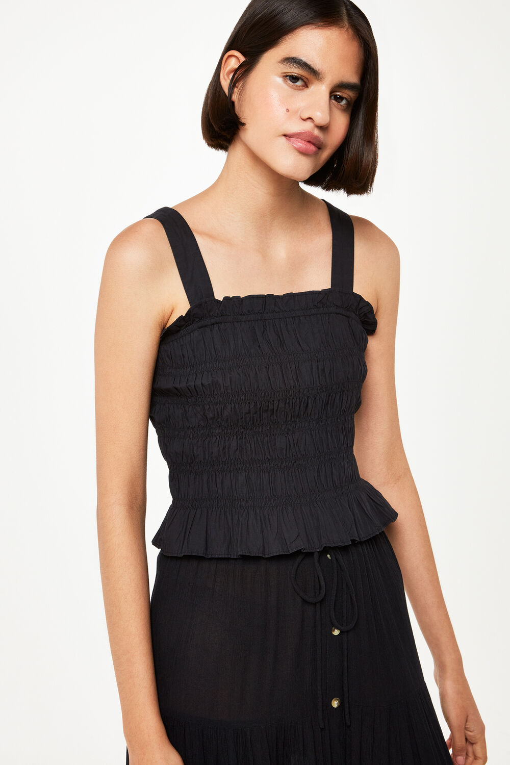 Button Front Crinkle Skirt