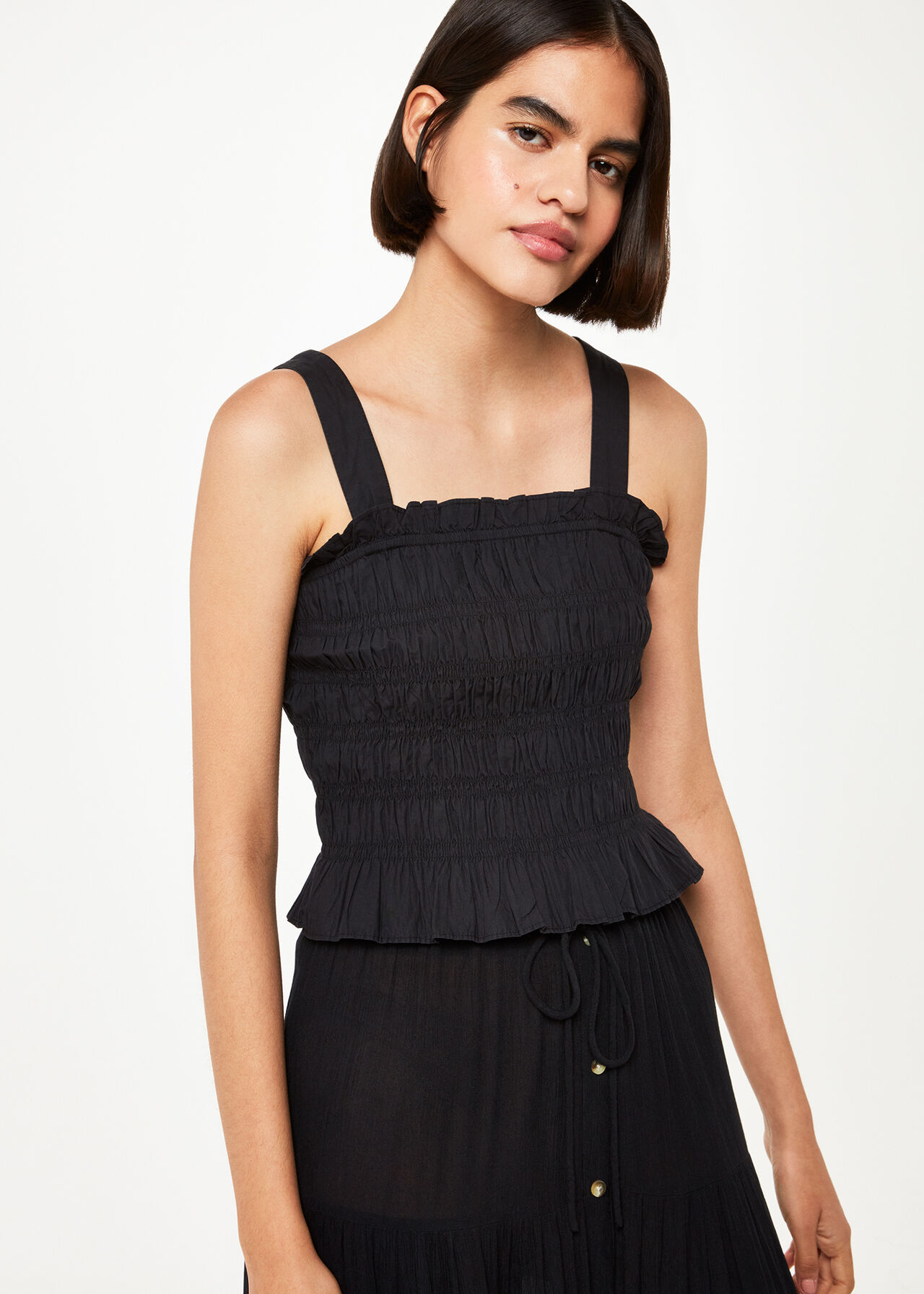 Button Front Crinkle Skirt