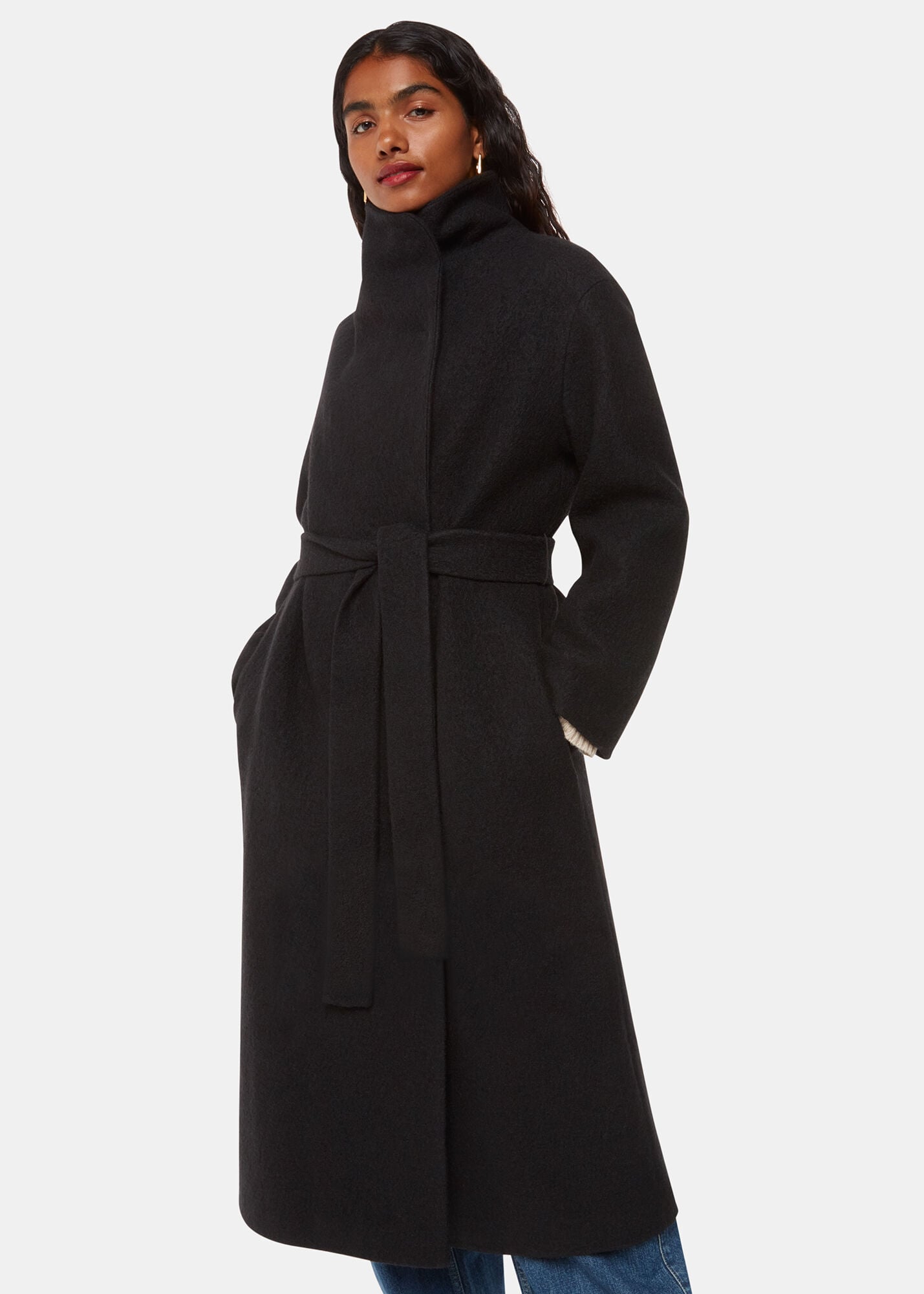 Black Morgan Funnel Neck Coat | WHISTLES | Whistles US |