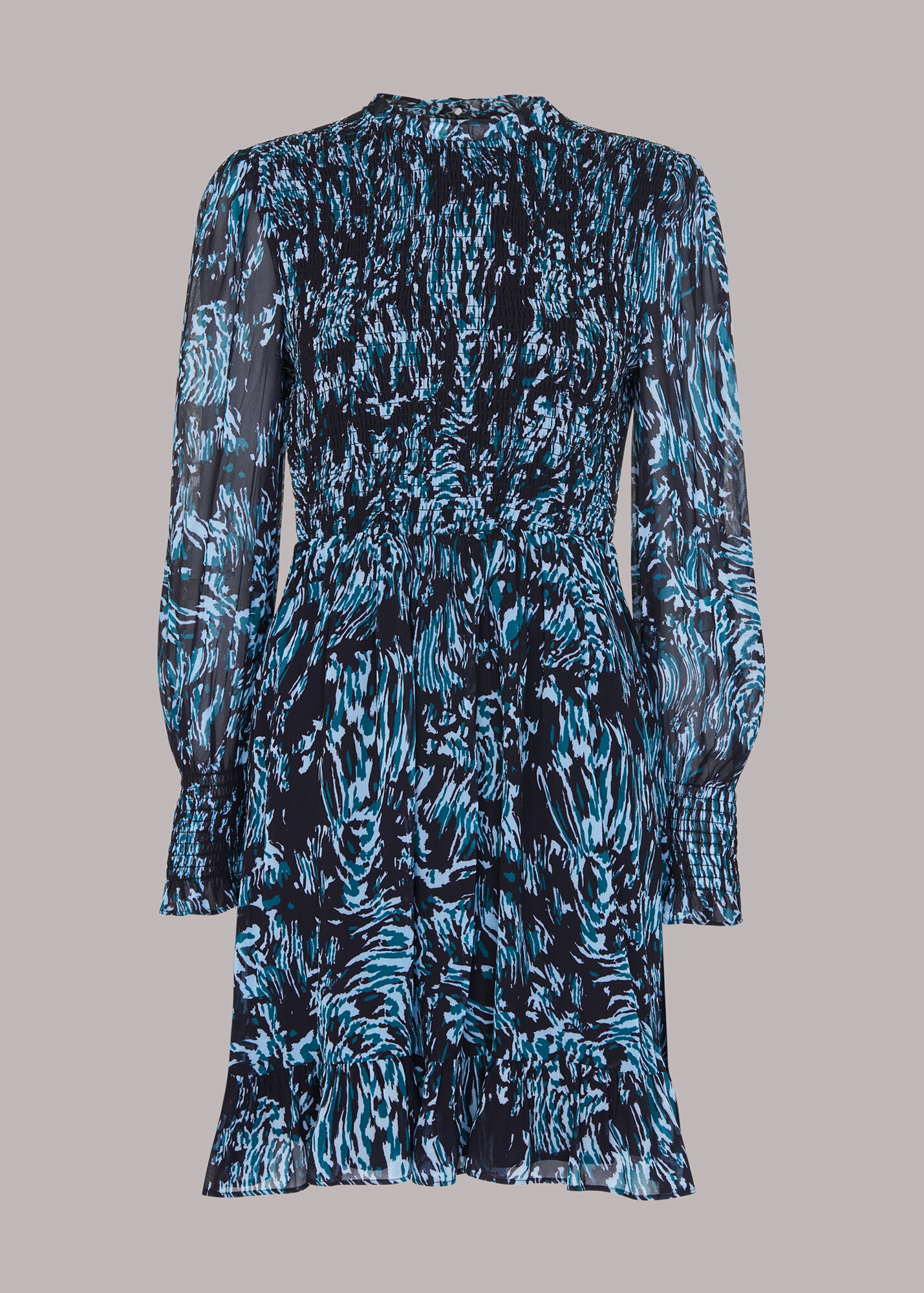 Blue/Multi Wood Tiger Shirred Dress WHISTLES Whistles UK