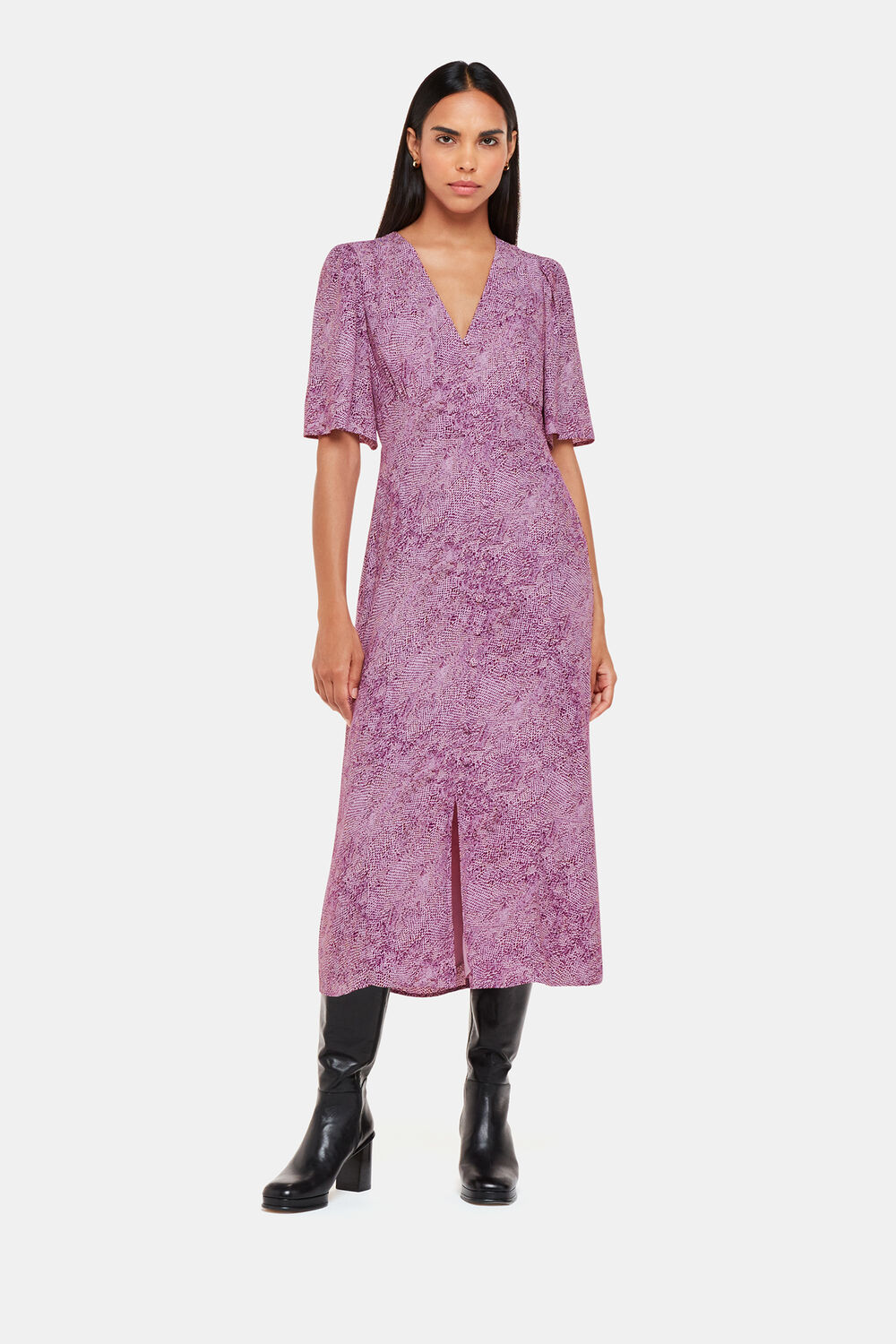 Pink Diagonal Snake Midi Dress