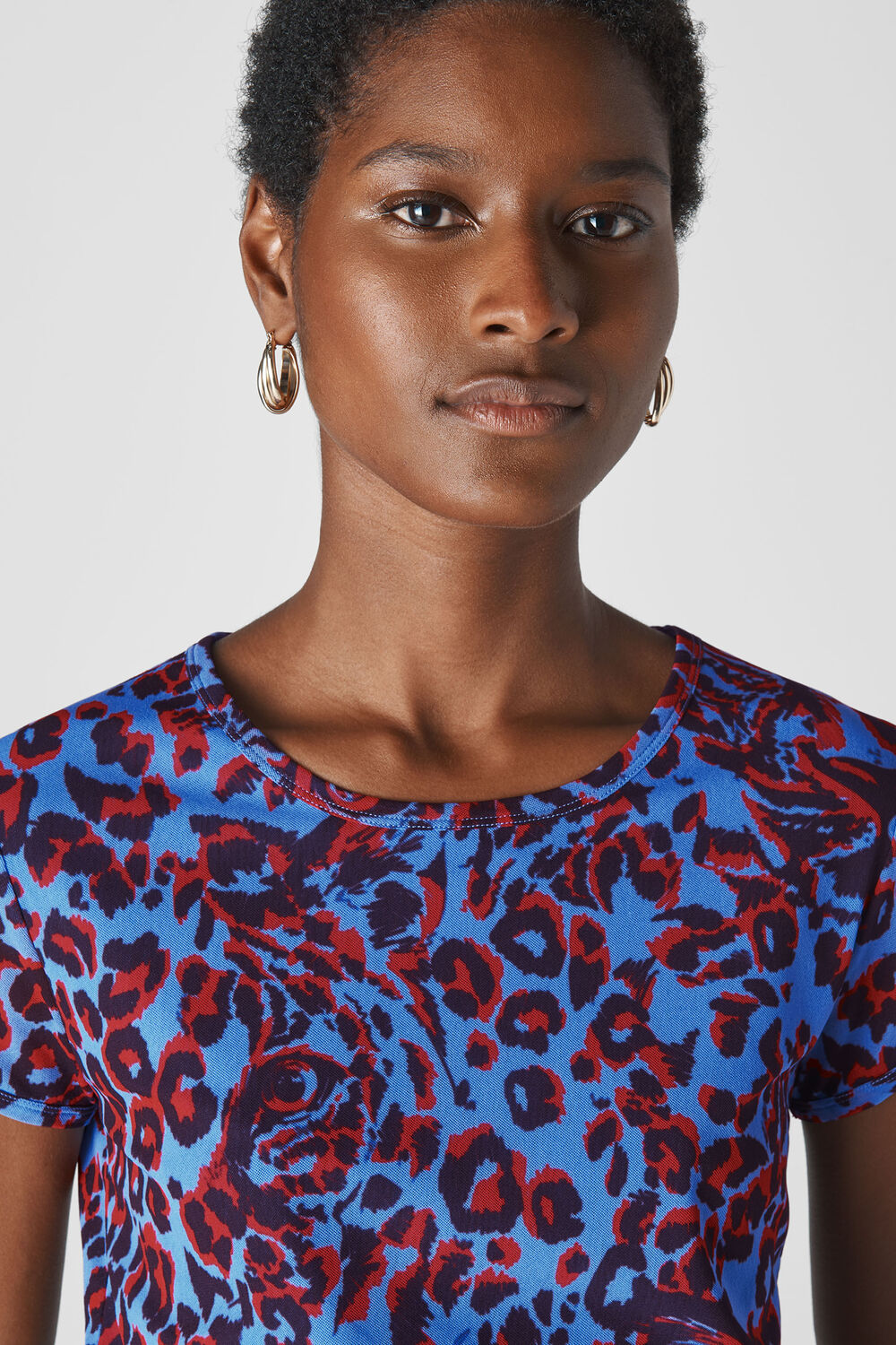 Jungle Cat Print Mesh Top Blue/Multi