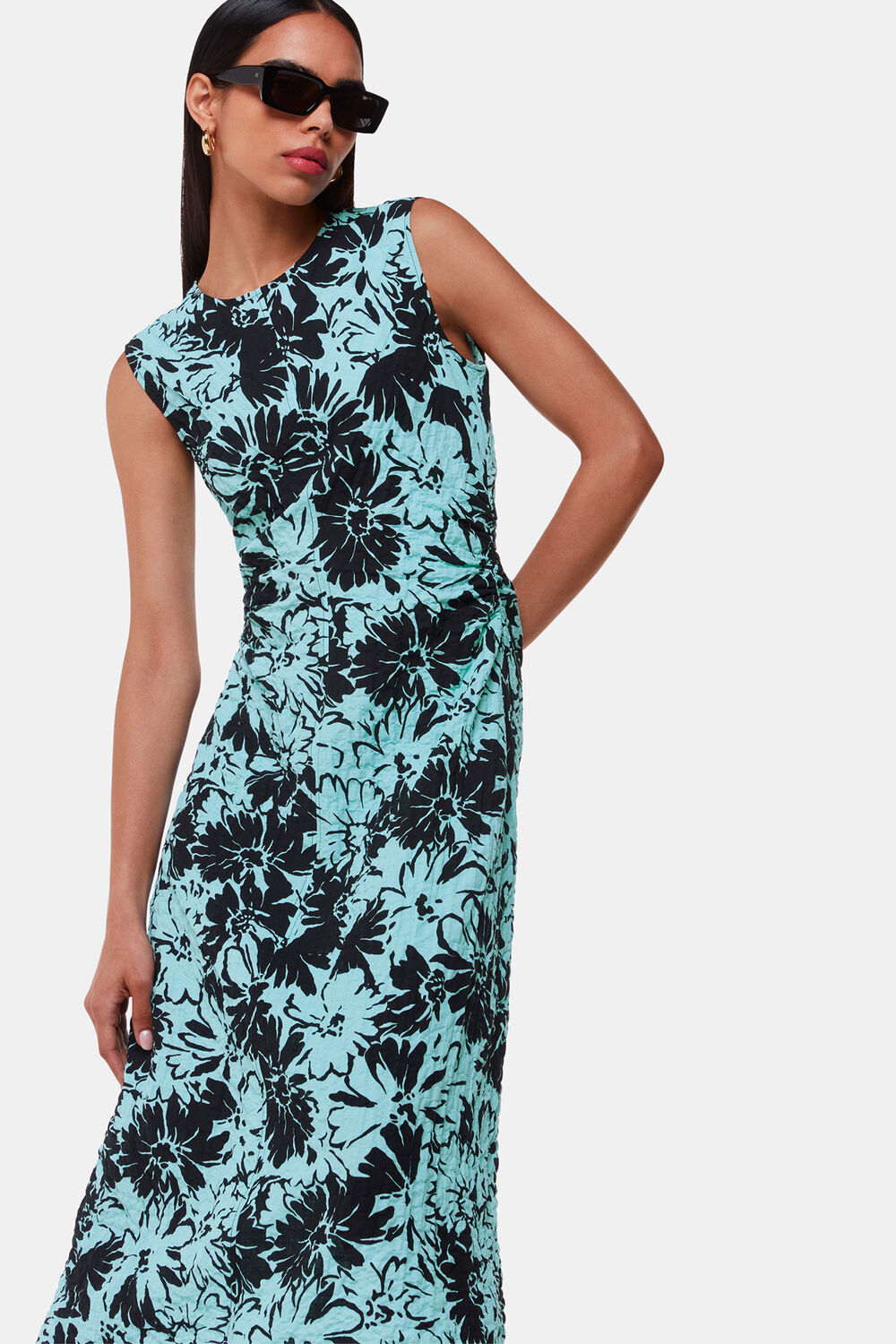 Pansy Print Textured Dress