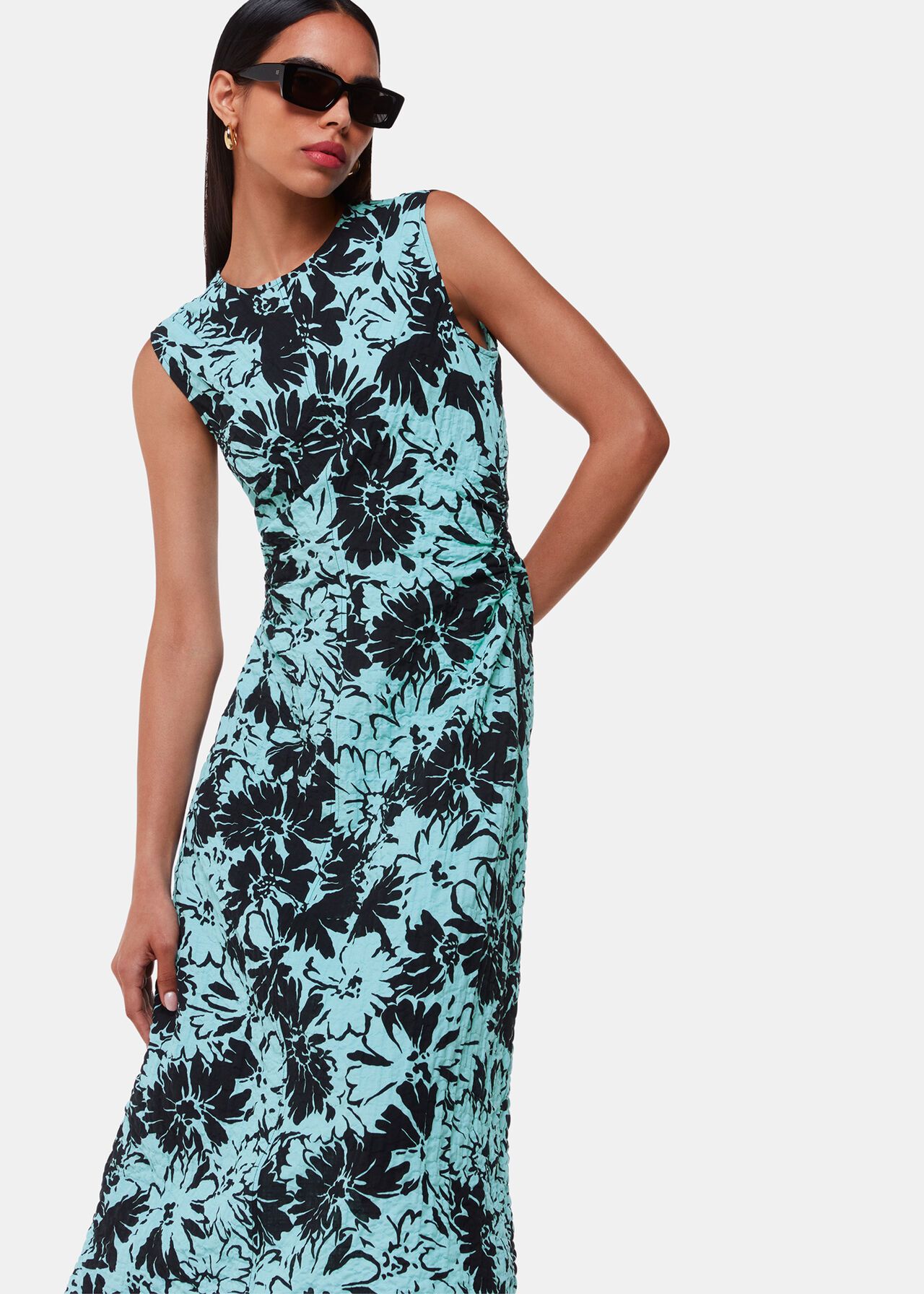 Pansy Print Textured Dress