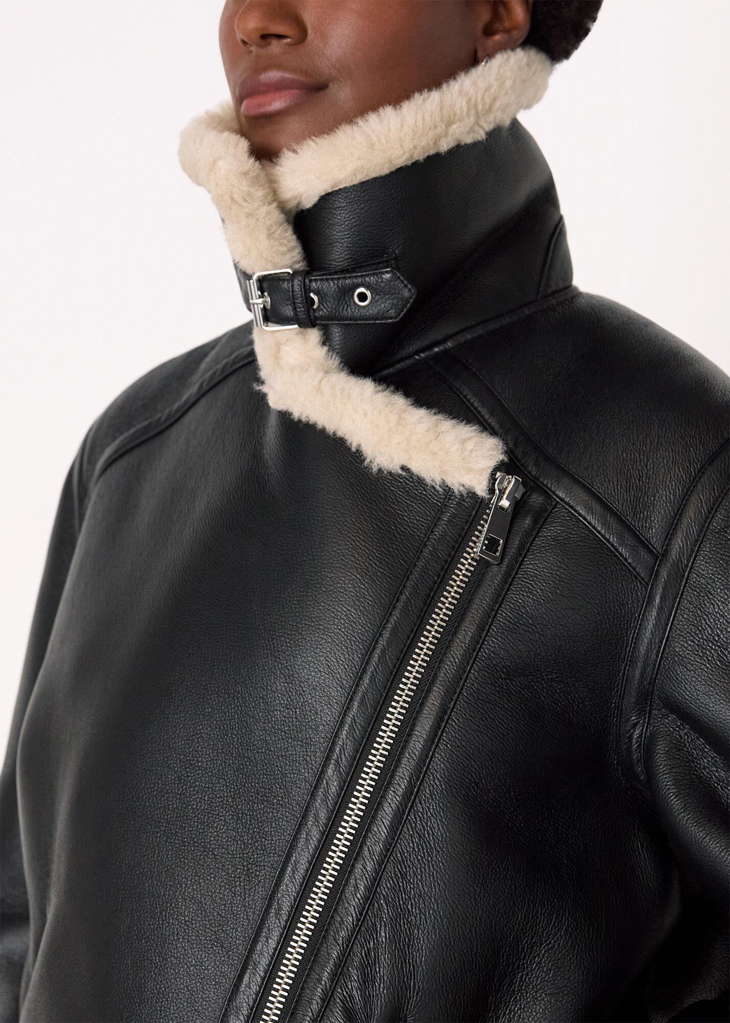 Women's Black Faux Fur Aviator Jacket | Whistles US |