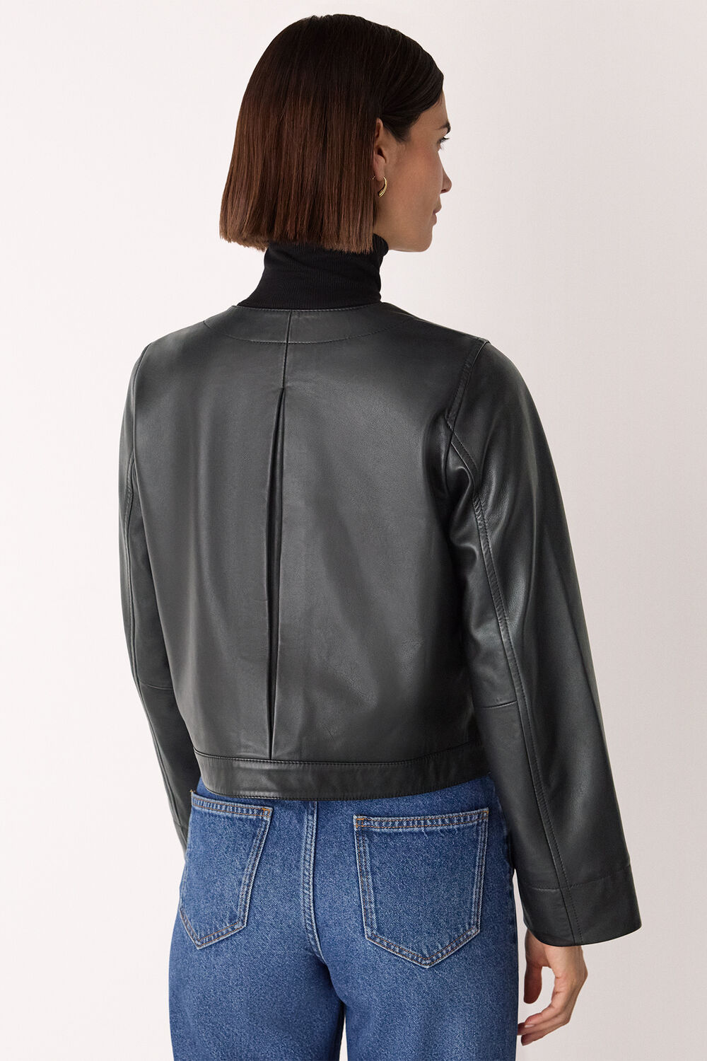 Collarless Leather Jacket