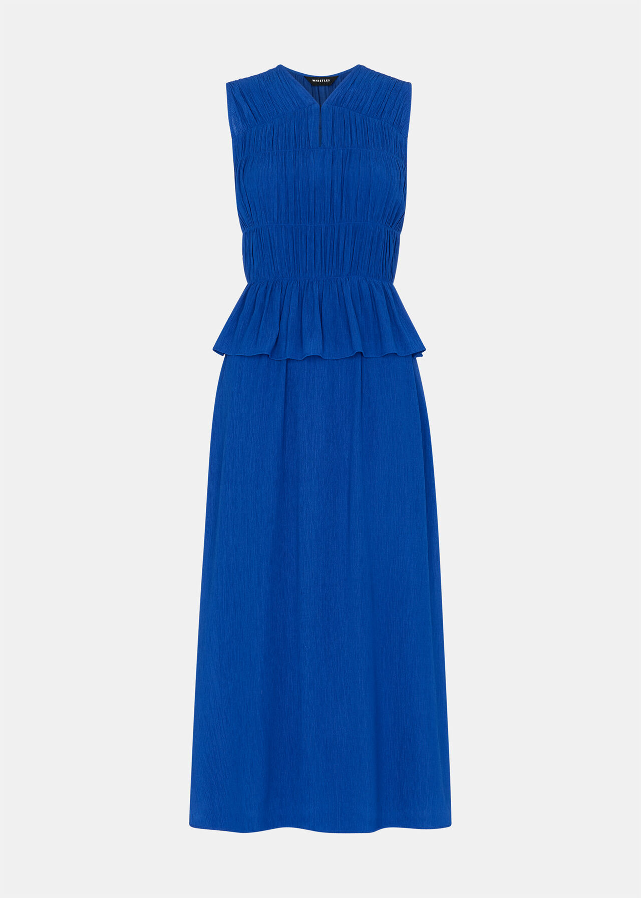 Shirred V Neck Midi Dress