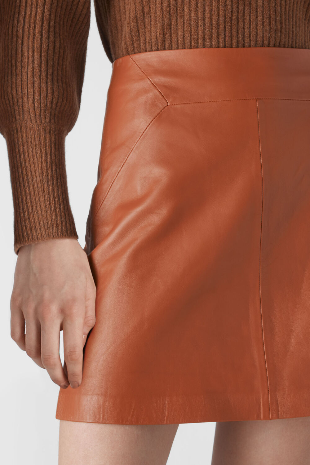 Leather A Line Skirt Rust