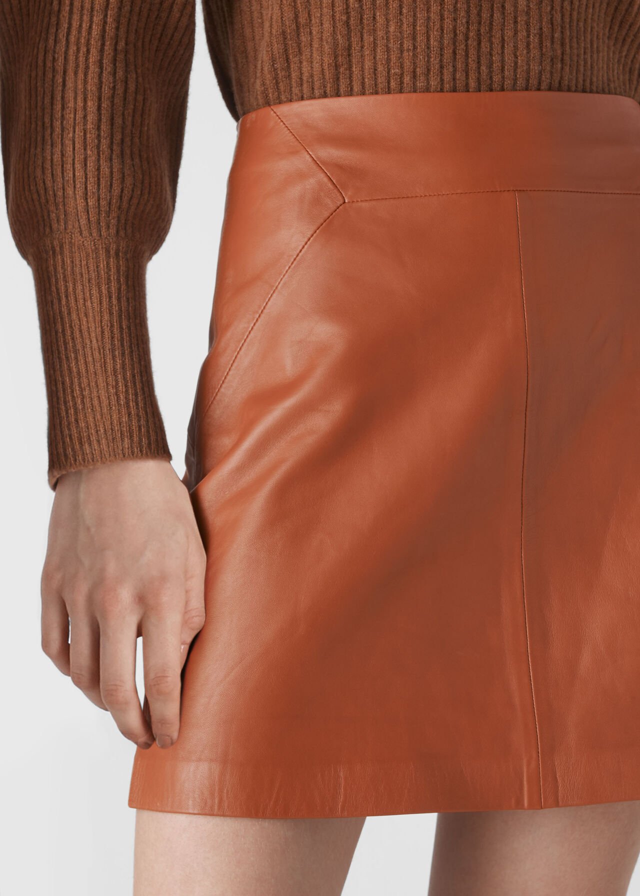 Leather A Line Skirt Rust