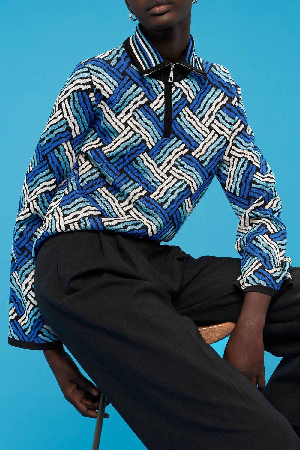 Jacquard Zip Neck Knit
