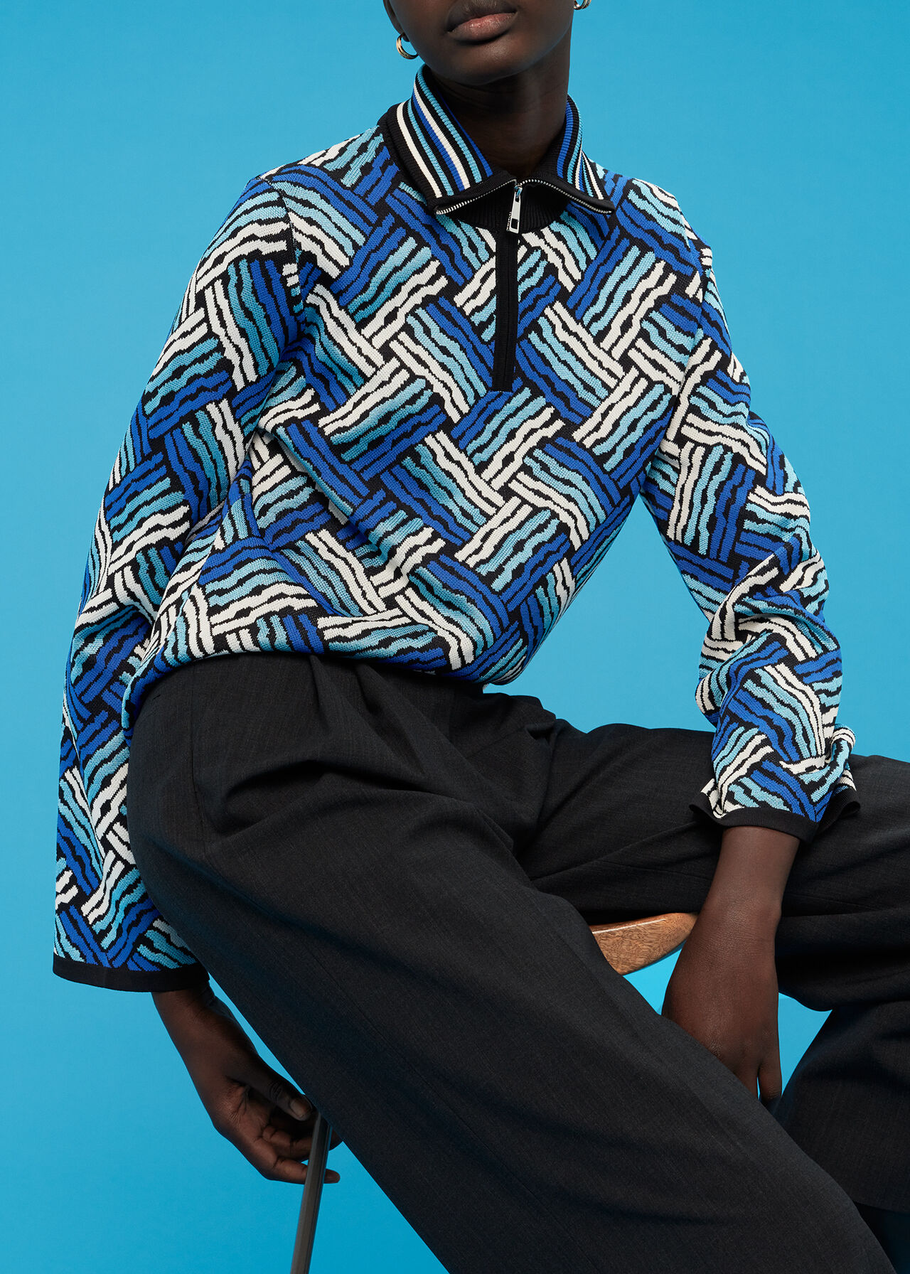 Jacquard Zip Neck Knit