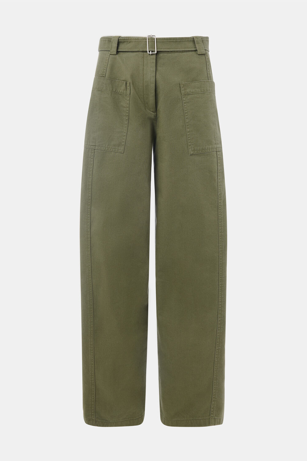 Khaki Belted Cotton Barrel Trouser