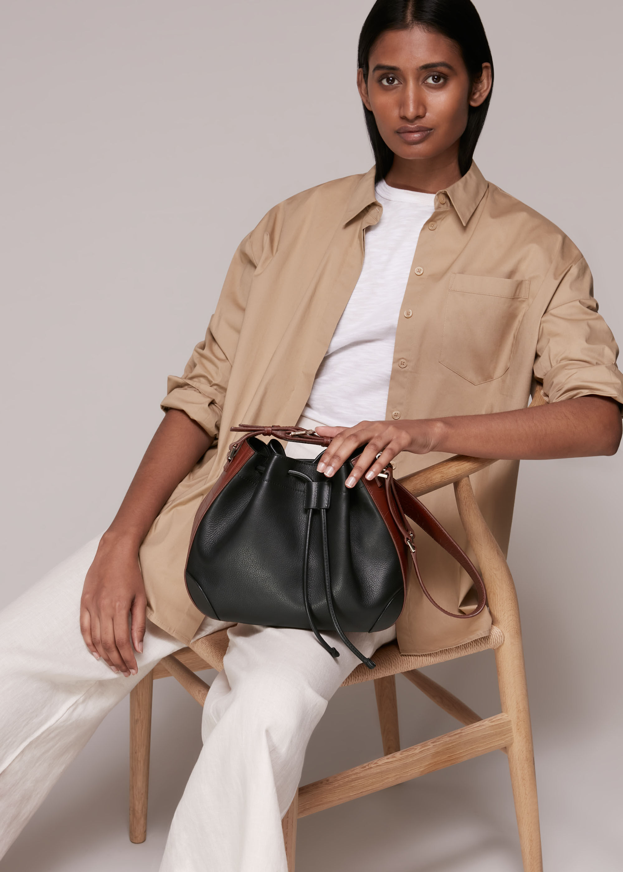 Black Derin Drawstring Shoulder Bag