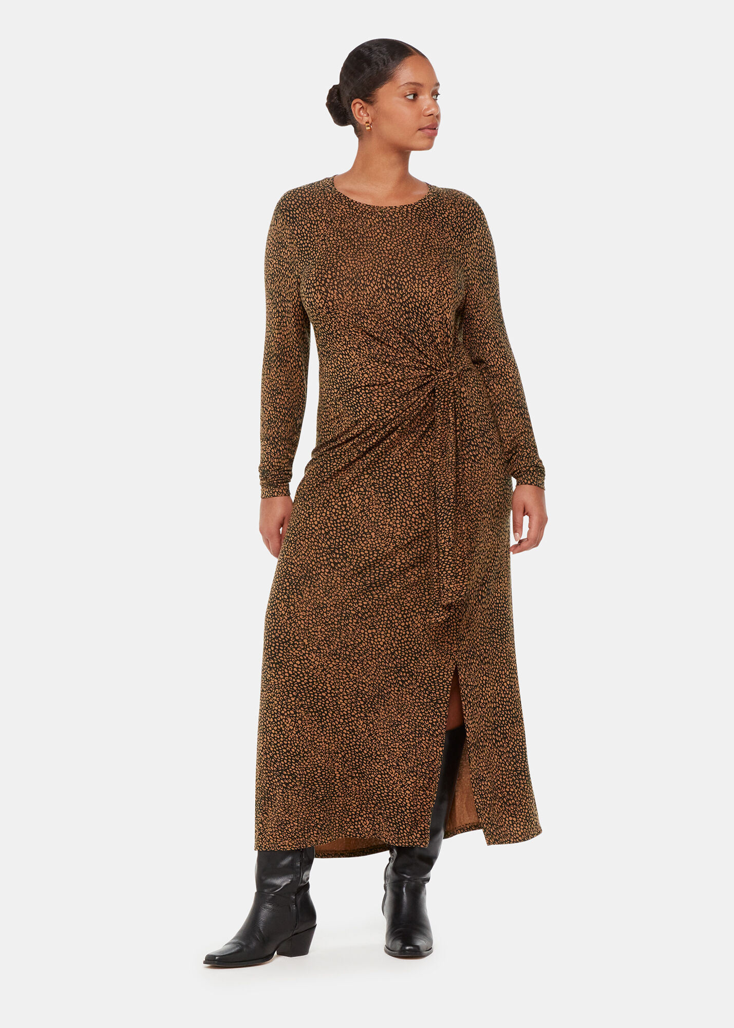 Black/Multi Coffee Bean Tie Jersey Dress | WHISTLES | Whistles ROW |