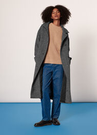 Herringbone Funnel Neck Coat