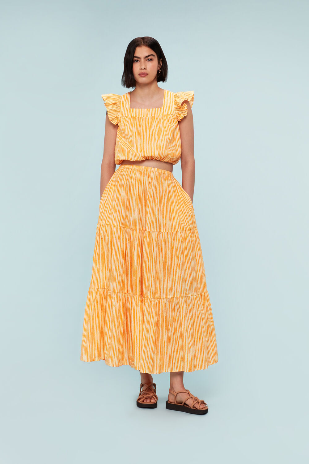 Yellow Chalk Stripe Print Top