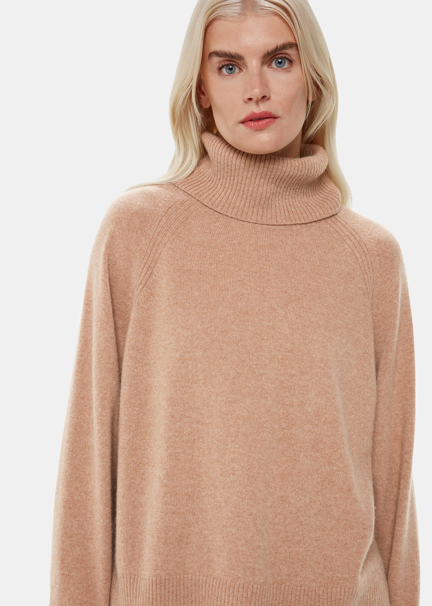 Camel cashmere polo neck cheap