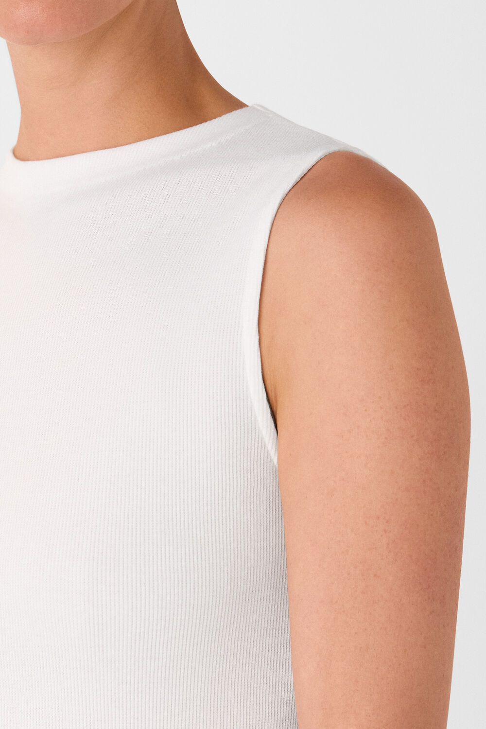 High Neck Rib Detail Tee