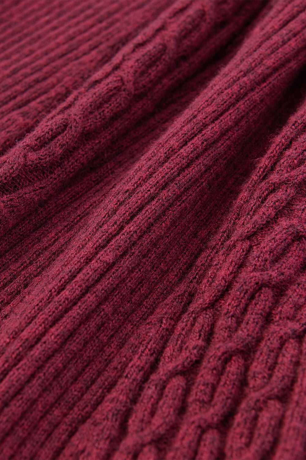 Burgundy V Neck Cable Ribbed Knit Dress
