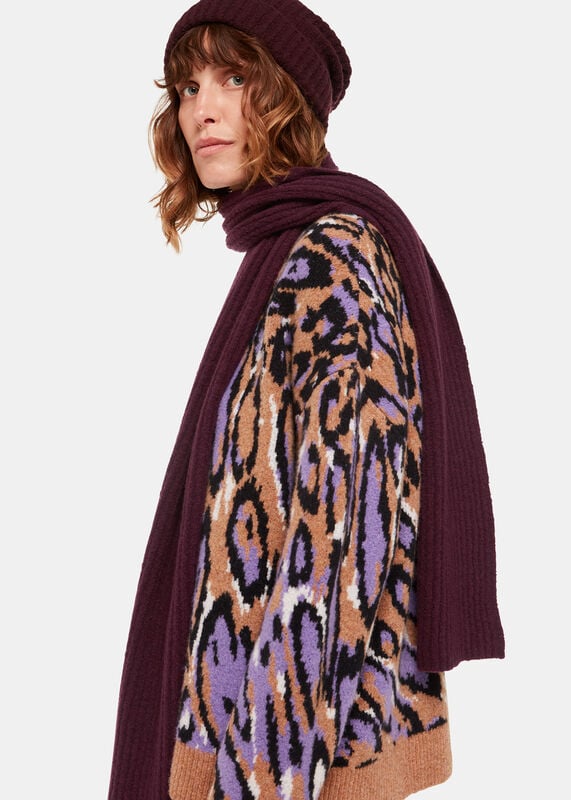 Burgundy Wool Mix Rib Scarf