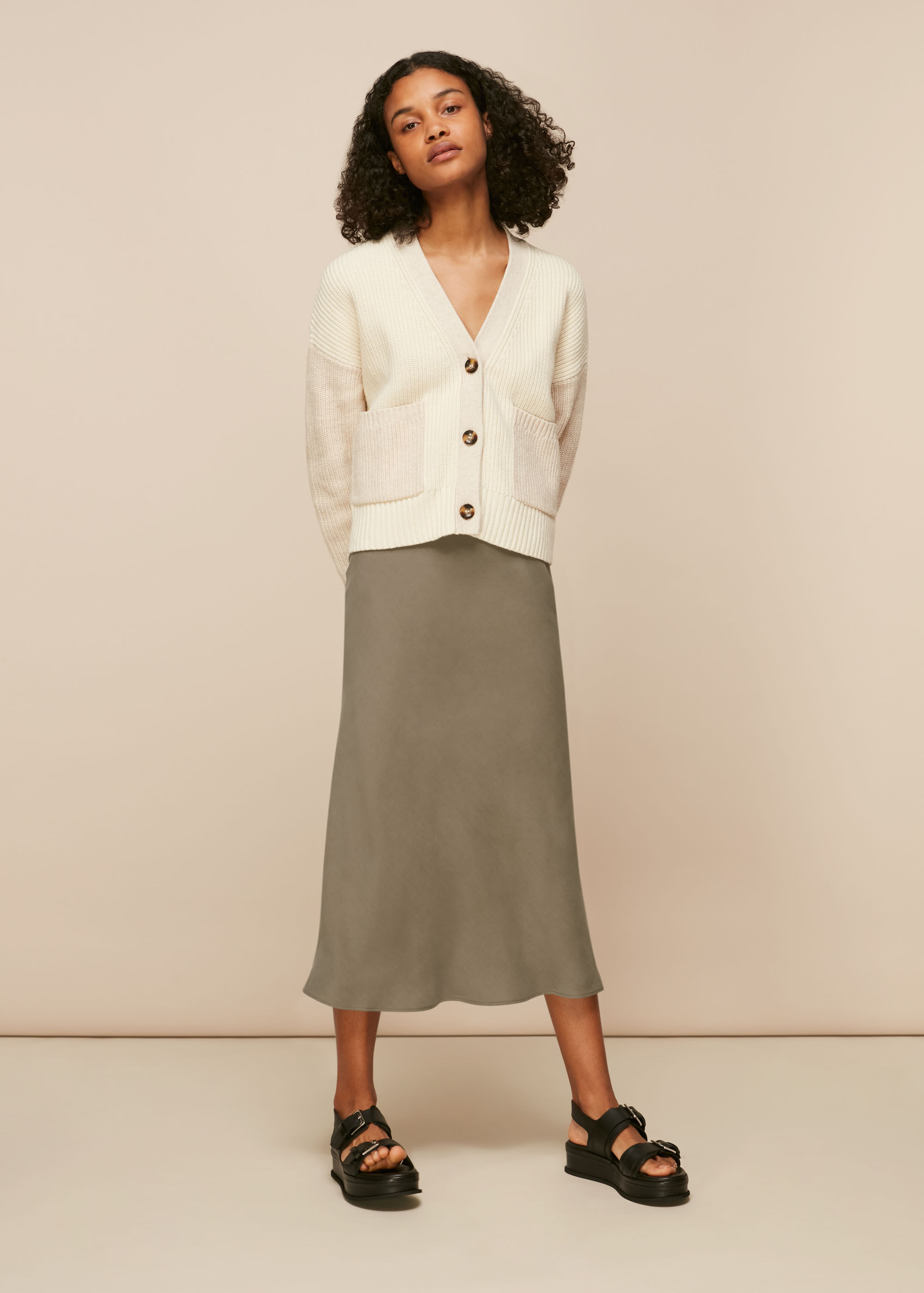 Khaki May Bias Cut Skirt WHISTLES
