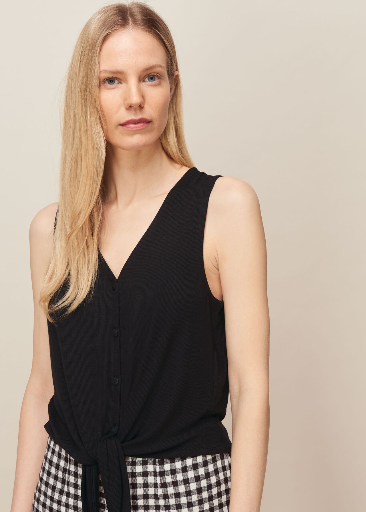 Button Down Ribbed Tank Top